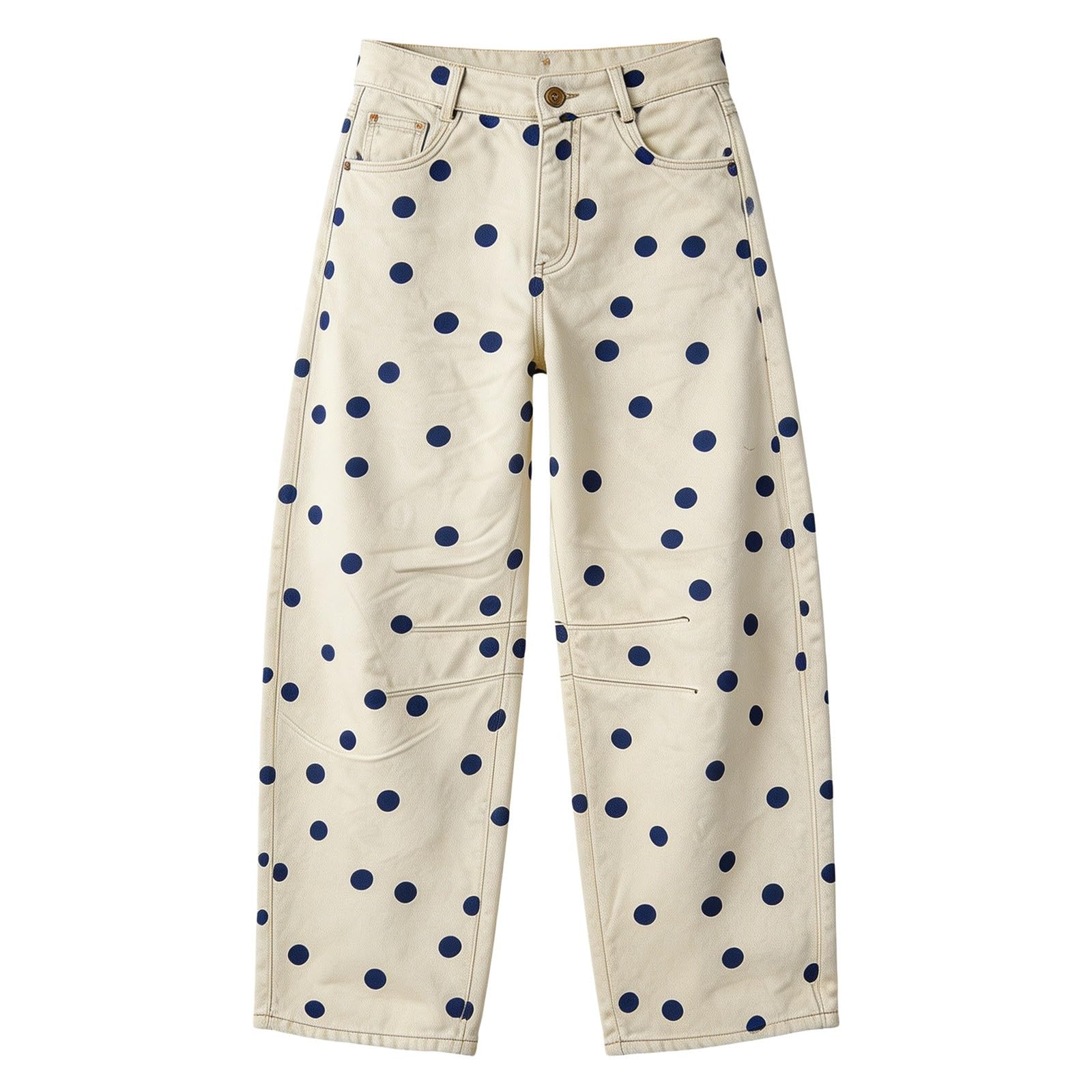 Baggy Jeans Damen Polka Dot Barrel Jeans High Waist Elegant Freizeithose