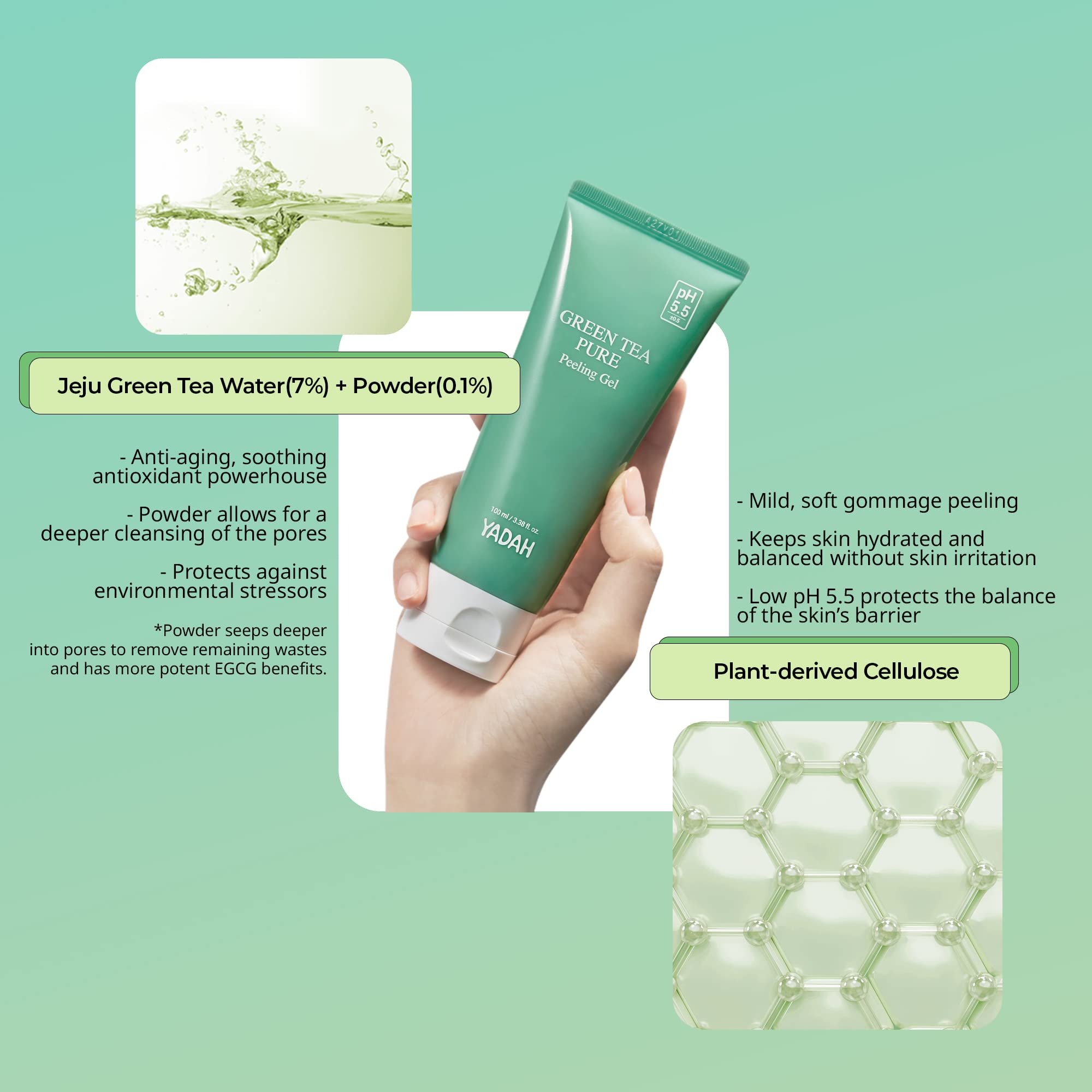 Yadah - Green Tea Pure Peeling Gel - 100 ml, 100 ml (Pack of 1) - Image 4