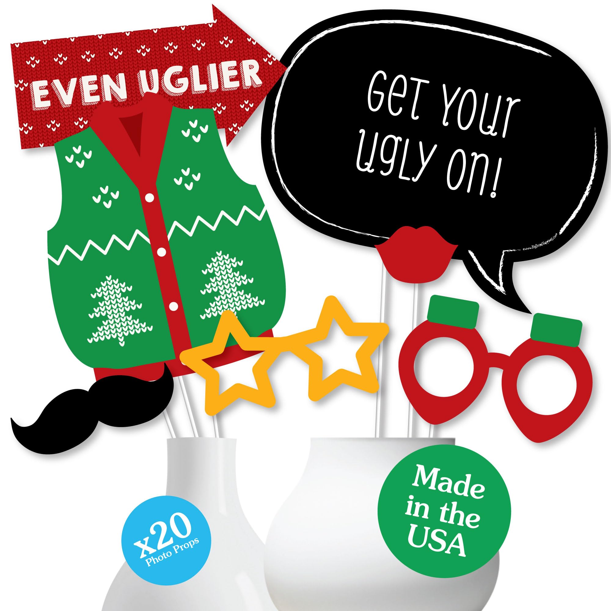 Big Dot of Happiness Ugly Sweater Party Props, Ugly Sweater Decorations, Holiday and Christmas Party Photo Booth Props Kit, 20 Count
