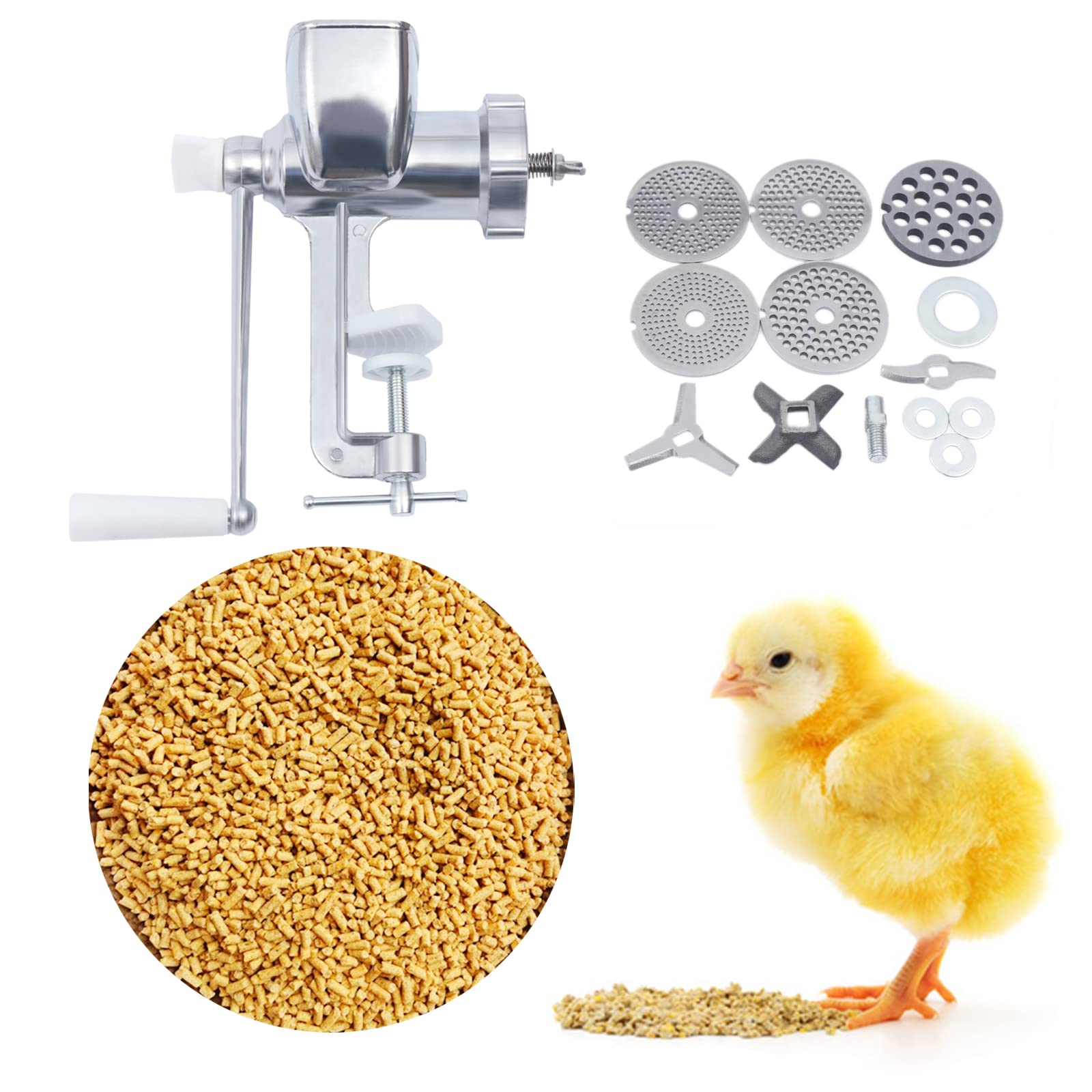 Manuelle Pelletmaschine Futterpelletmaschine, Tierfutter Pellet Maschine Heimtierfutter Pelletiermaschine mit 5 Verschiedenen Pelletplatten und 4 Klingen, für Hund, Katze, Kaninchen und Geflügel