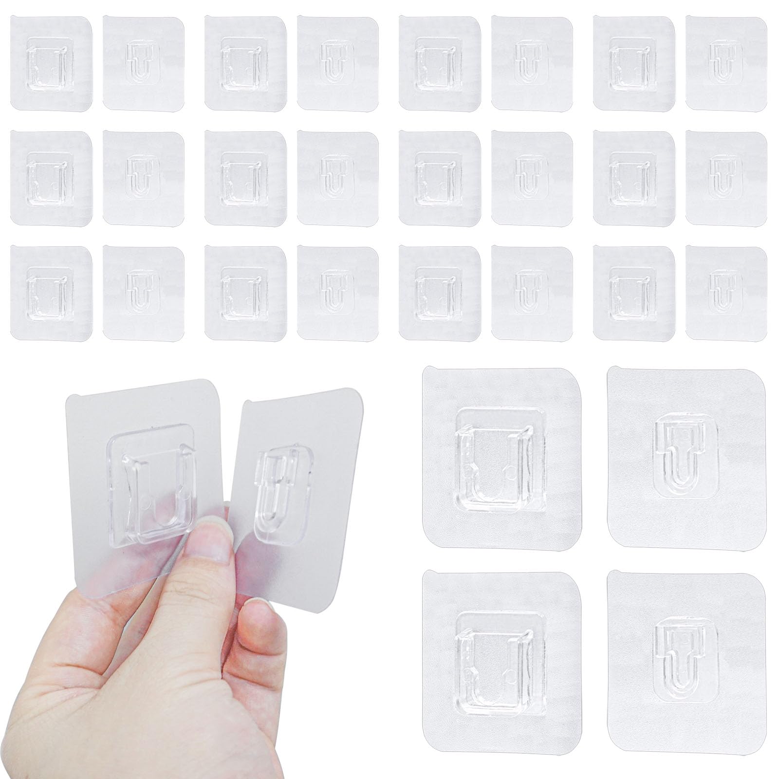 BuxiuGK 40 Pairs Double Sided Adhesive Hooks,Transparent No Drill Waterproof and Oilproof Reusable Seamless Hooks for Bathroom Kitchen Office Hanging Photo Frames,Extension Leads,Clocks