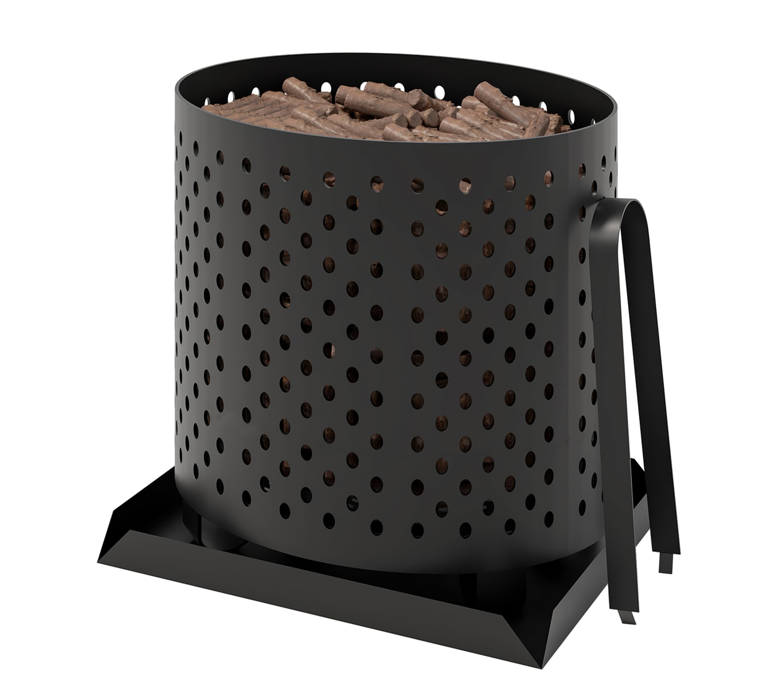 Panier à granulés Kingsons pour cheminée et poêle – Plateau de feu multifonction pour granulés de bois, copeaux et charbon – Brûleur en acier avec bacs à cendres, plaque de base et pincettes – 24 x 17