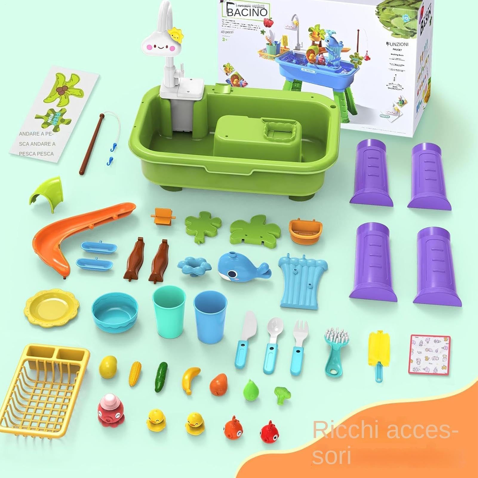 Tavolo ad acqua per bambini, elettrico con acqua corrente & gioco di pesca, per bambini 2 anni in su, Divertimenti per attività all'aperto al coperto