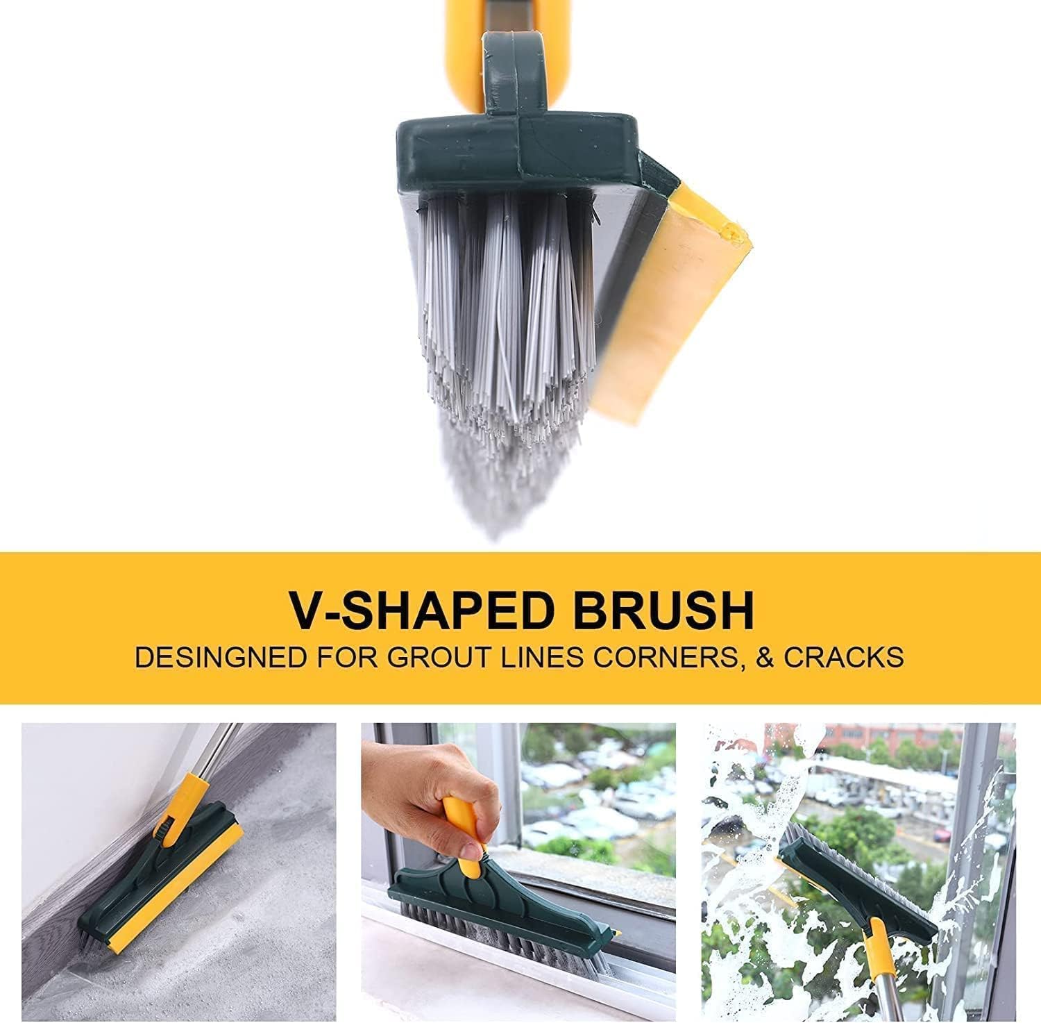 2-in-1 Bathroom Cleaning Brush with Wiper & Long Handle Rotating Floor Scrub Brush for Kitchen, Bathroom, & Tiles Easy Home Cleaning Accessories 4