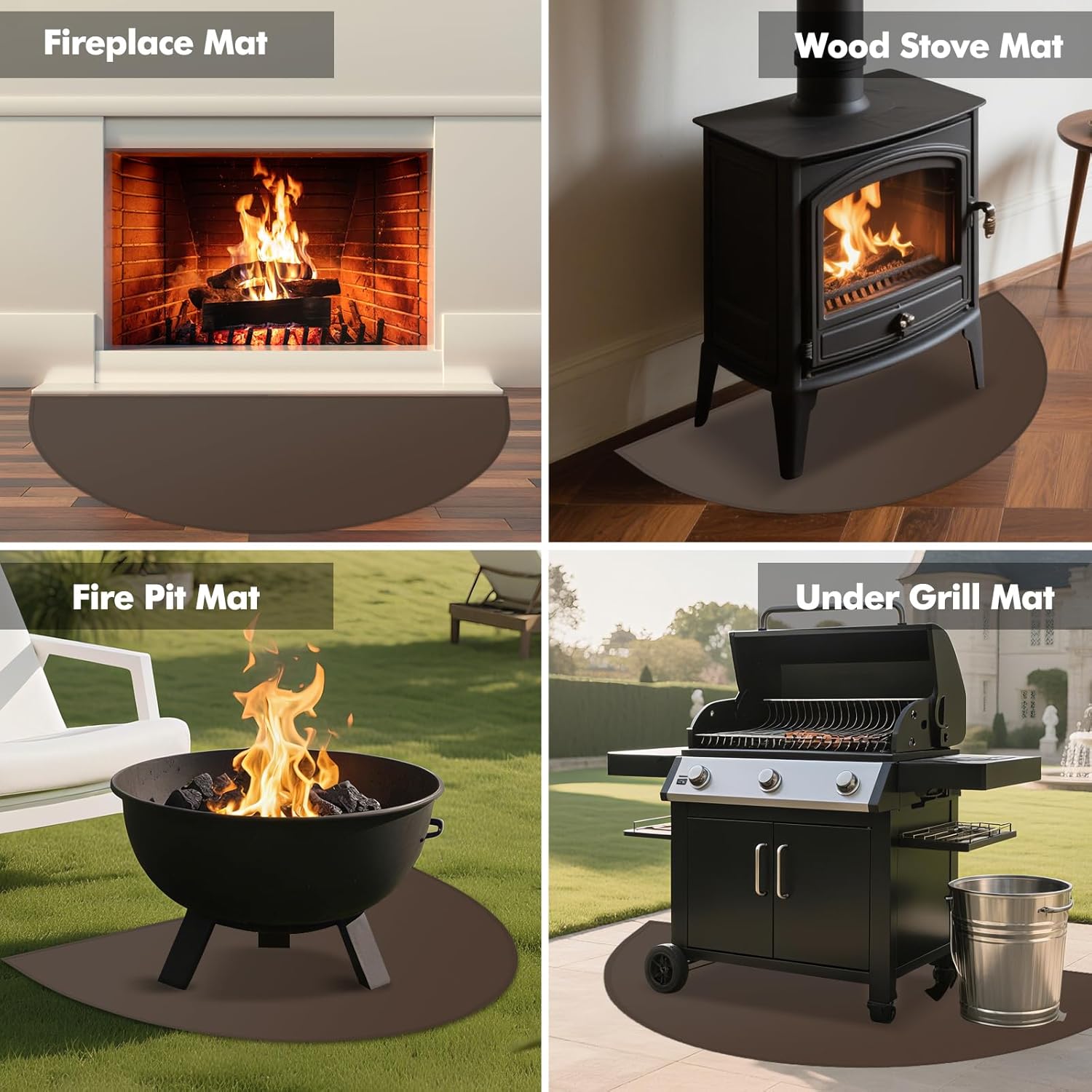 Hearth Rugs for Fireplaces Fire Resistant, 2'7.5" x 3'11.2" Fireproof Fireplace Mat Hearth Rug, Hearth Pads for Wood Stove Fireplace Indoor Outdoor, Protect Floors Carpets from Sparks Embers, Brown