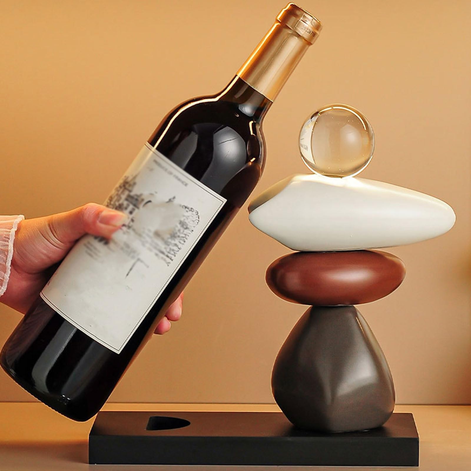 Soporte para Una Sola Botella De Vino Pequeño Botellero De Encimera Decorativo, Soporte Moderno para Botellas Expositor para Restaurante, Regalo Novedoso De Cerámica y Cristal