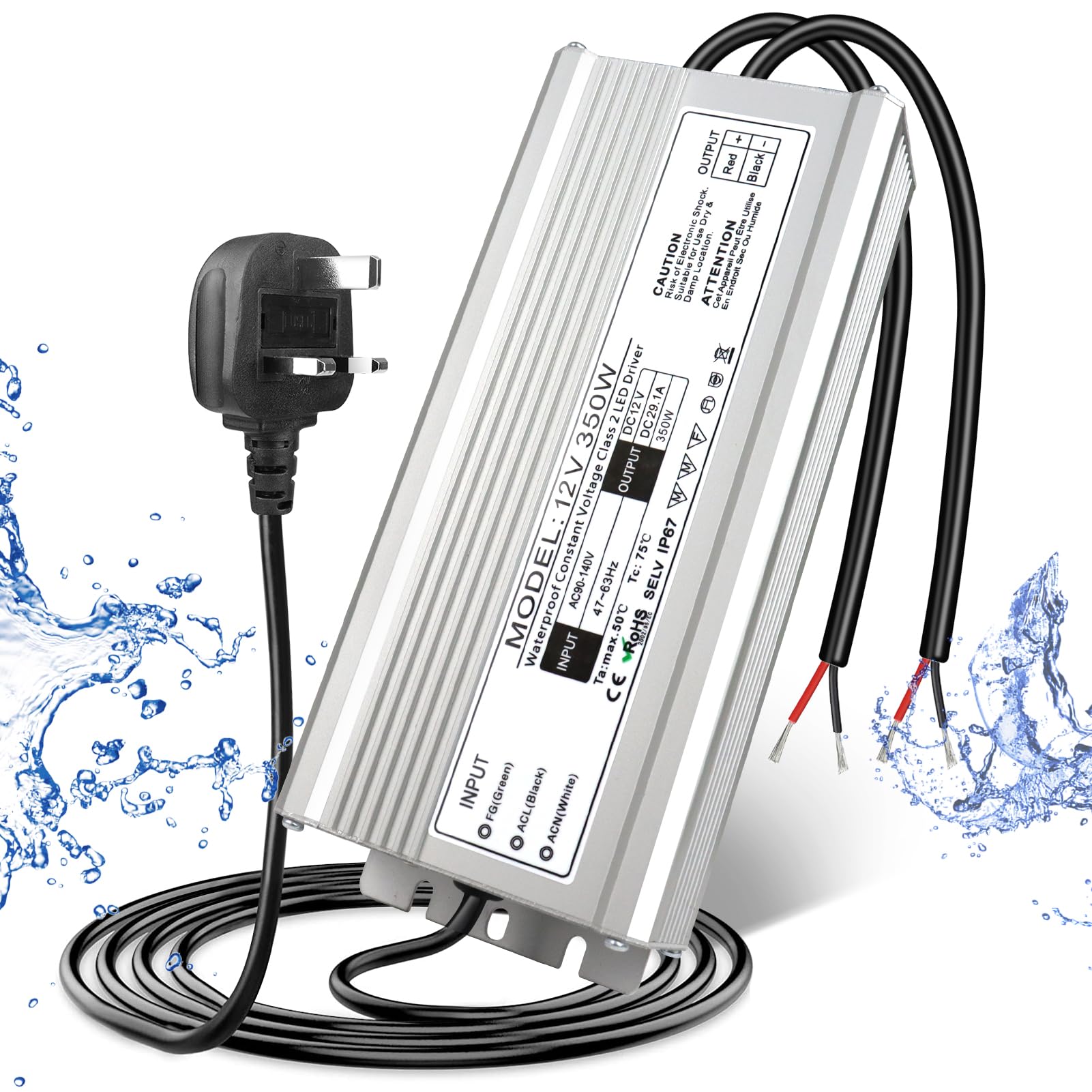 LightingWill 12V 29.1A 350W Power Supply IP67, Outdoor Waterproof LED Driver With Plug, AC 240V to DC 12 Volt Transformer for LED Lighting, CCTV, Computer Project — image 1