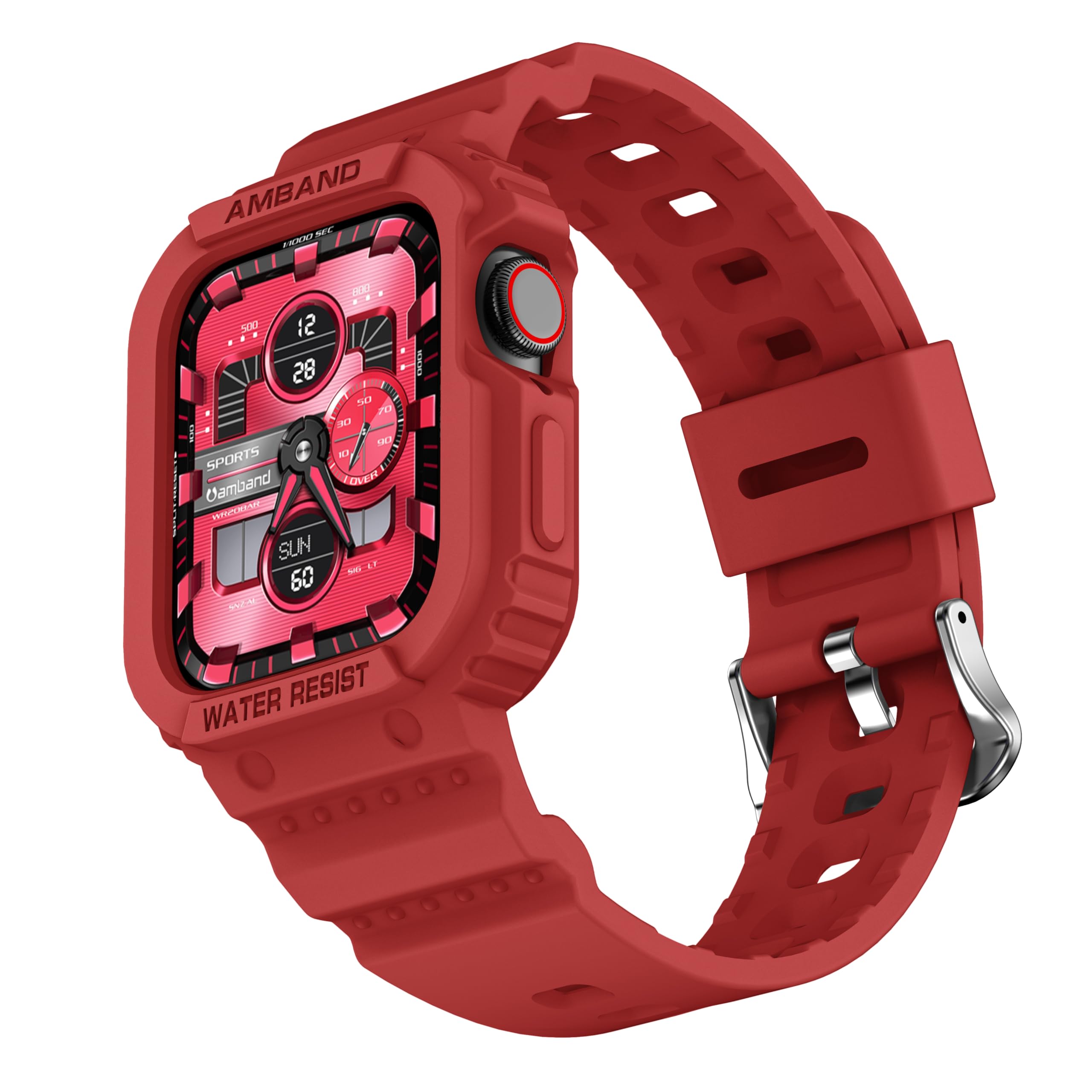 amBand Compatible for Apple Watch Band 41mm 40mm 38mm with Bumper Case, Rugged Men Women Bands for iWatch SE 3 SE2nd SE Series 9 8 7 6 5 4 3 2 1, Sport Military Protective Cases Drop-Proof, Red