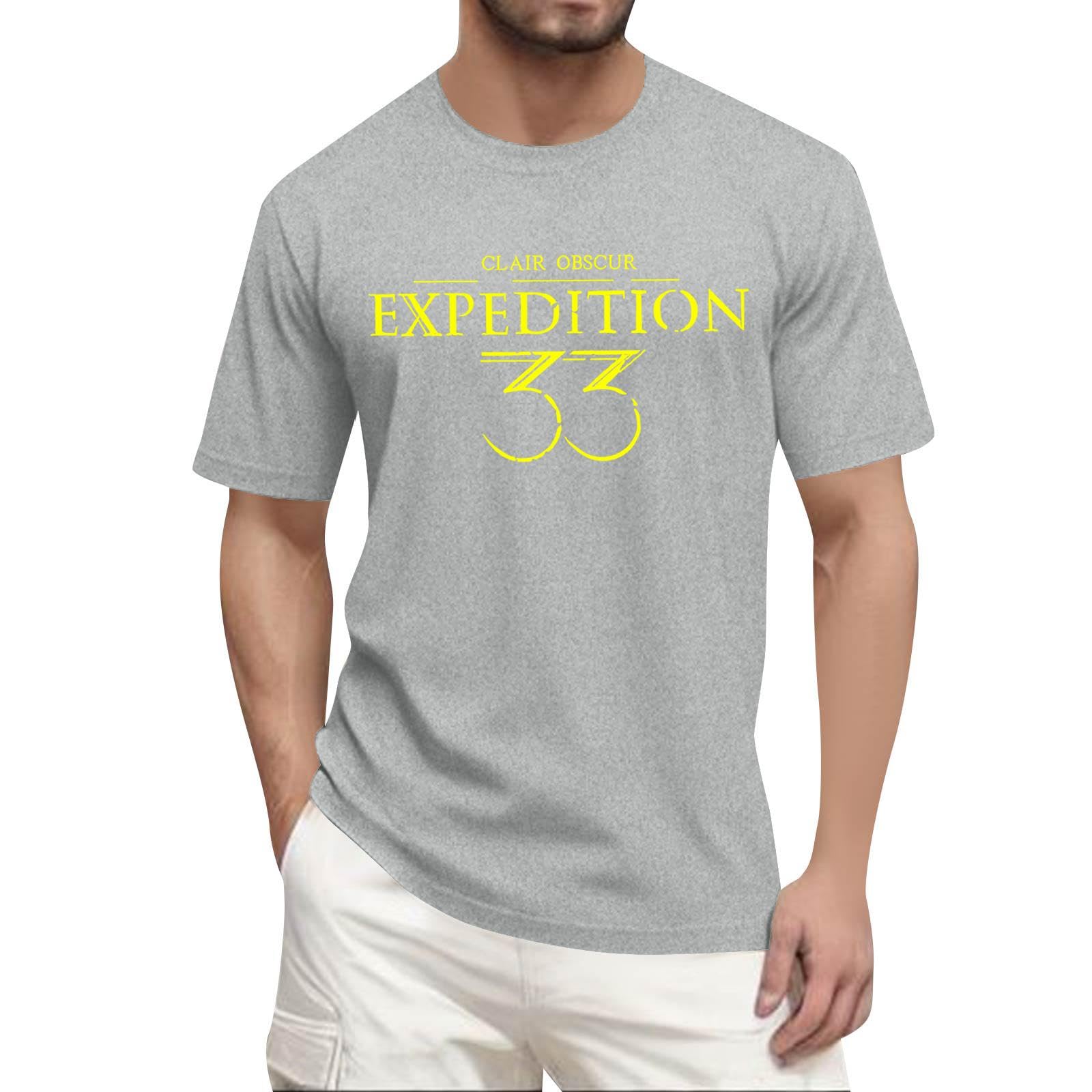 Unisex Expedition 33 Merch Clair Obscur Expedition 33 Game Shirt Two Sided Printed Plus Size Top for Man Game Fans 02-Light Gray XXL
