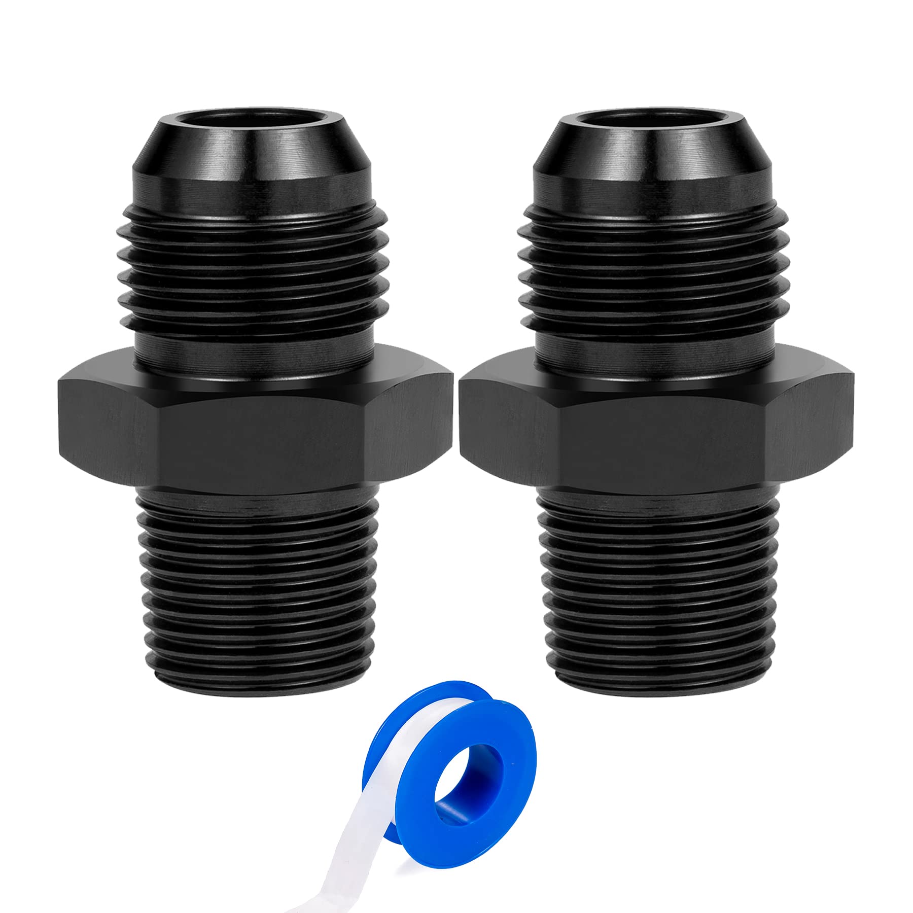Breezliy 8AN Flare to 3/8" NPT Pipe Adapter Fitting, Aluminum AN8 Male Flare to 3/8 NPT Male Thread Fuel Hose Connector Straight Black Anodized 2PCS