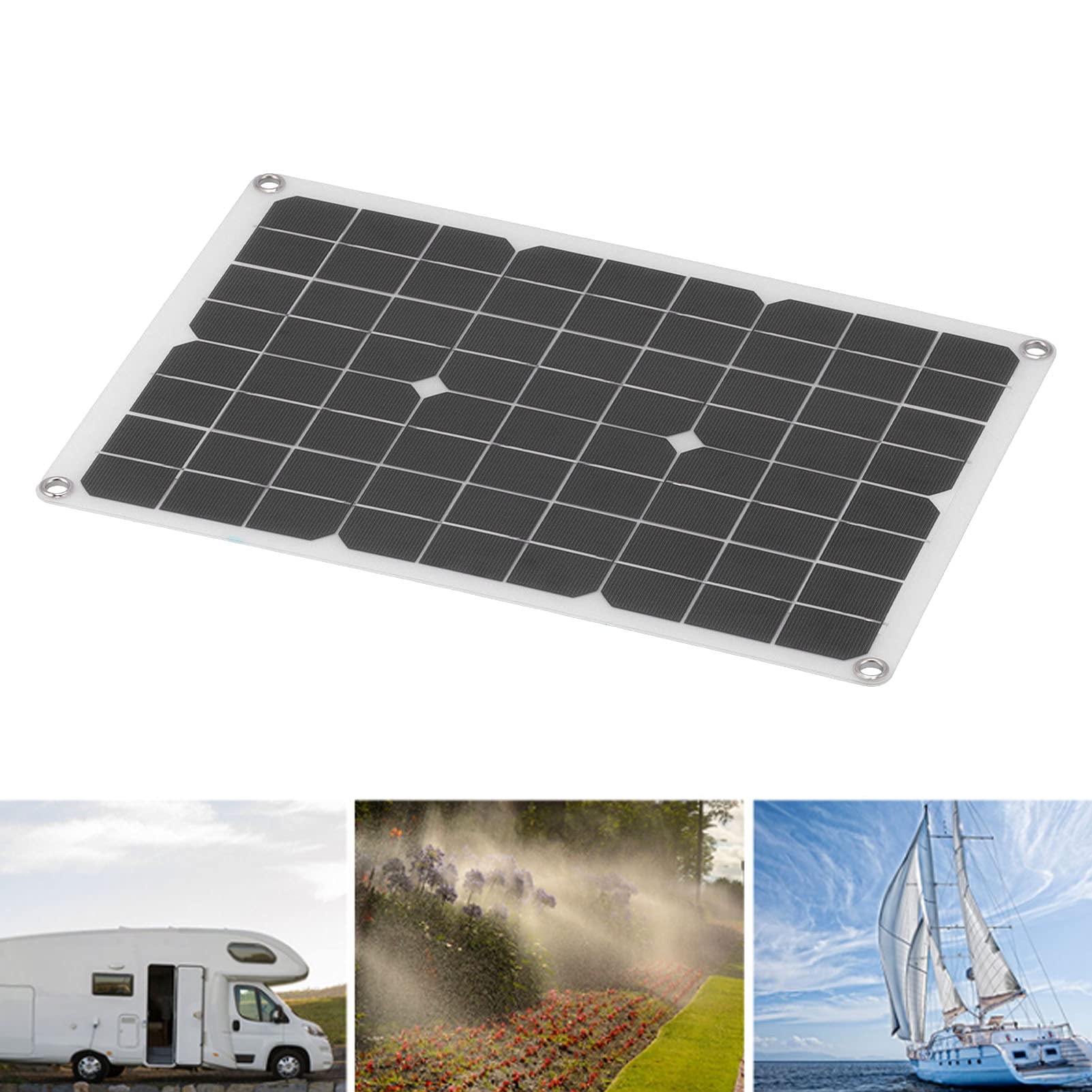 Panel Solar de 50 W y 18 V, Placa de Cargador de batería Solar portátil con Clip de cocodrilo, Kit de Cargador de Panel Solar USB para Caravana, Caravana