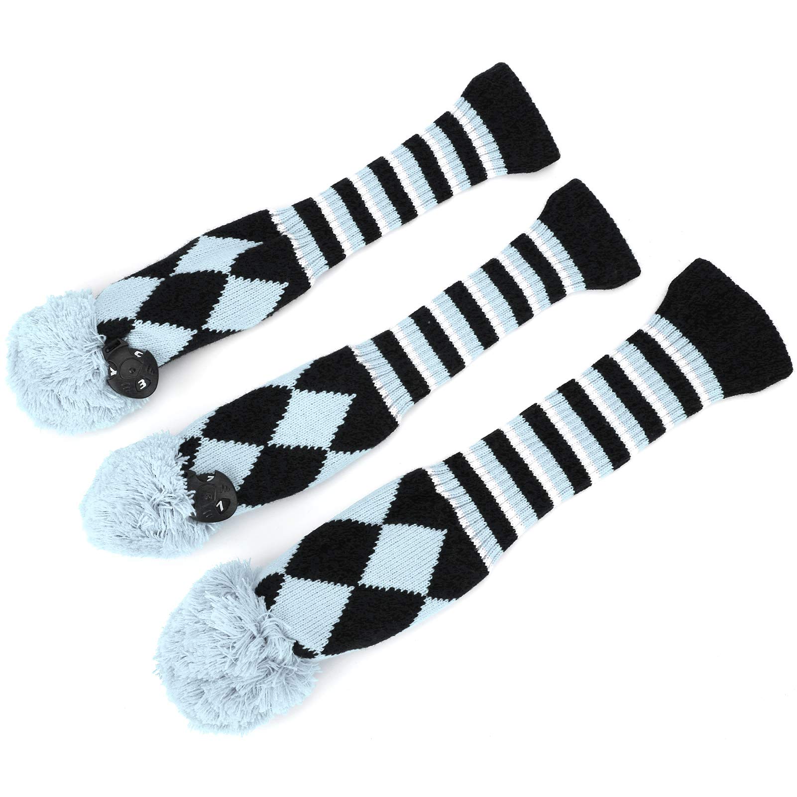 Copricapo da golf, copertura per mazza da golf in maglia per legni Set di 3 Si adatta bene al legno da fairway del driver e ibrido (UT) Il cambiamento perfetto con etichette (Light Blue)