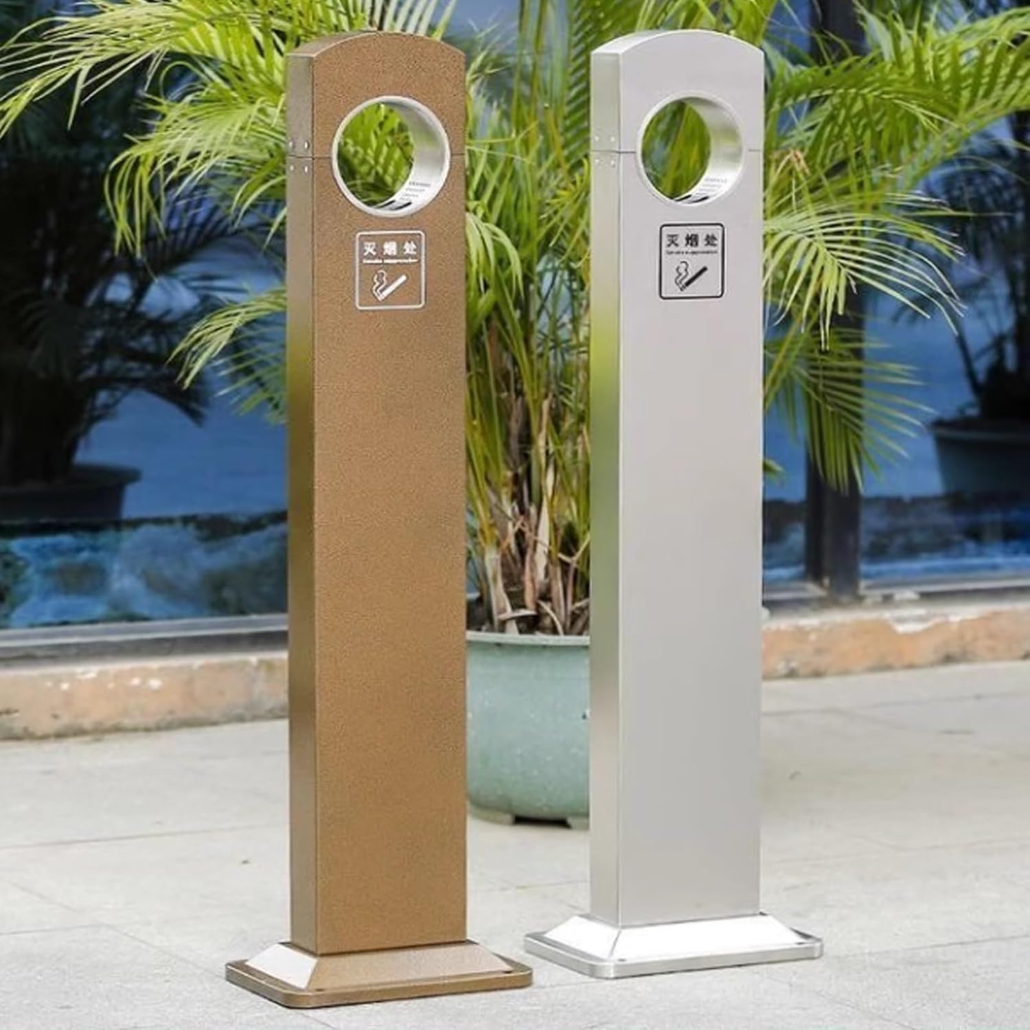 Stainless Steel Standing Ashtray, Cigarette Butt Disposal Outdoor, Lockable Cigarette Disposal Container with Removable Inner Bucket, for Keeping a Fresh and Clean Area(Brown)