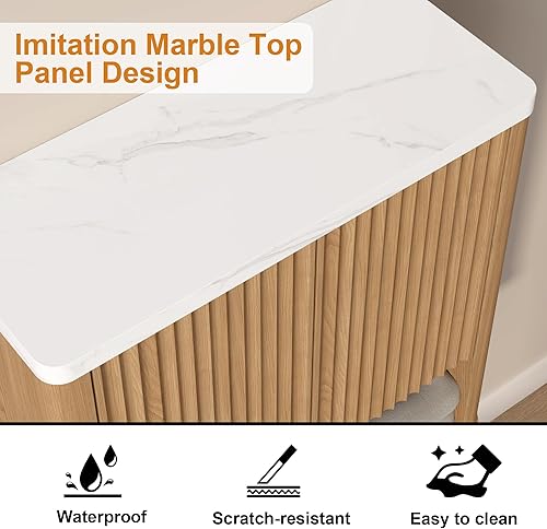 Miniatura 5 de HOMEFORT Armario de pared de baño, botiquines sobre el inodoro con barra de toallas, estantes ajustables de 2 puertas, gran espacio para baño,