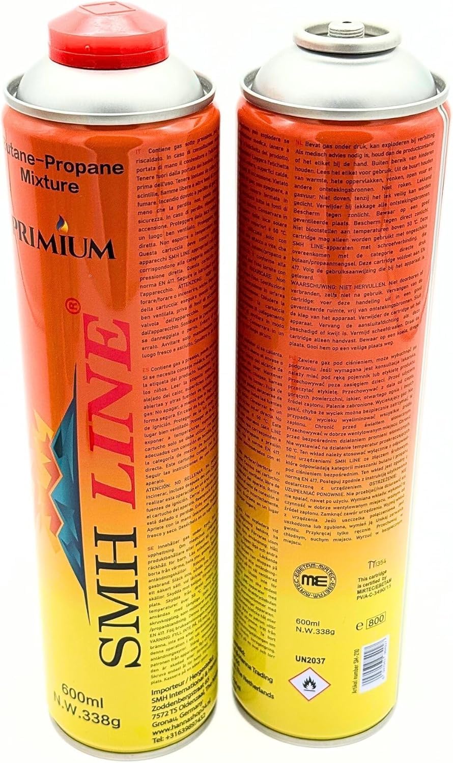 SMH LINE® 24x 600ml Universal Gaskartusche f. Camping Gaskocher Unkrautbrenner Gasbrenner Mix Propan Butan 7/16" Eurogewinde EN417 Schraubkartusche Schraubventil Abflämmgerät Lötbrenner
