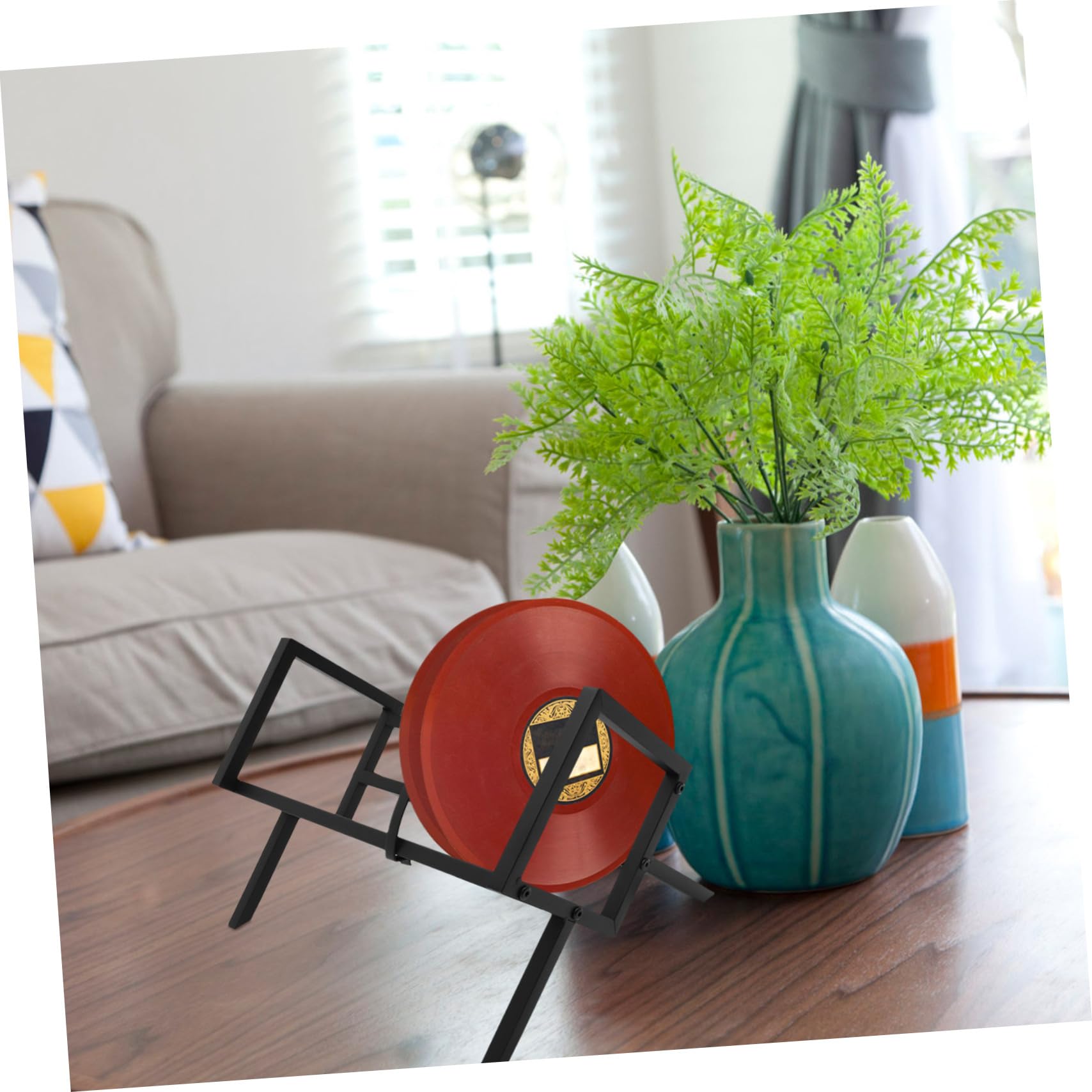 Porta Dischi in Vinile da Terra in Ferro Nero Side Baffles, Organizer Elegante e Moderno per Ufficio e Casa