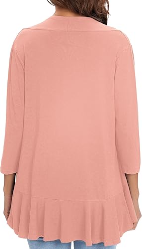 Miniatura 5 de Urban CoCo Cárdigan casual ligero con parte delantera abierta para mujer, con volantes drapeados, manga 34