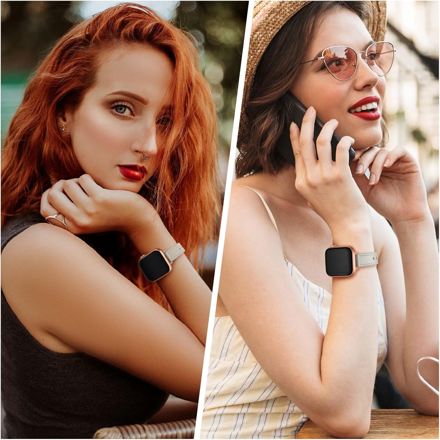 OUHENG Slim Bands Compatible with Apple Watch Band 42mm 41mm 40mm 38mm, Women Genuine Leather Replacement Thin Strap for iWatch SE 3/2/1 Series 11 10 9 8 7 6 5 4 3 2 1 (Ivory White/Rose Gold) - Image 6