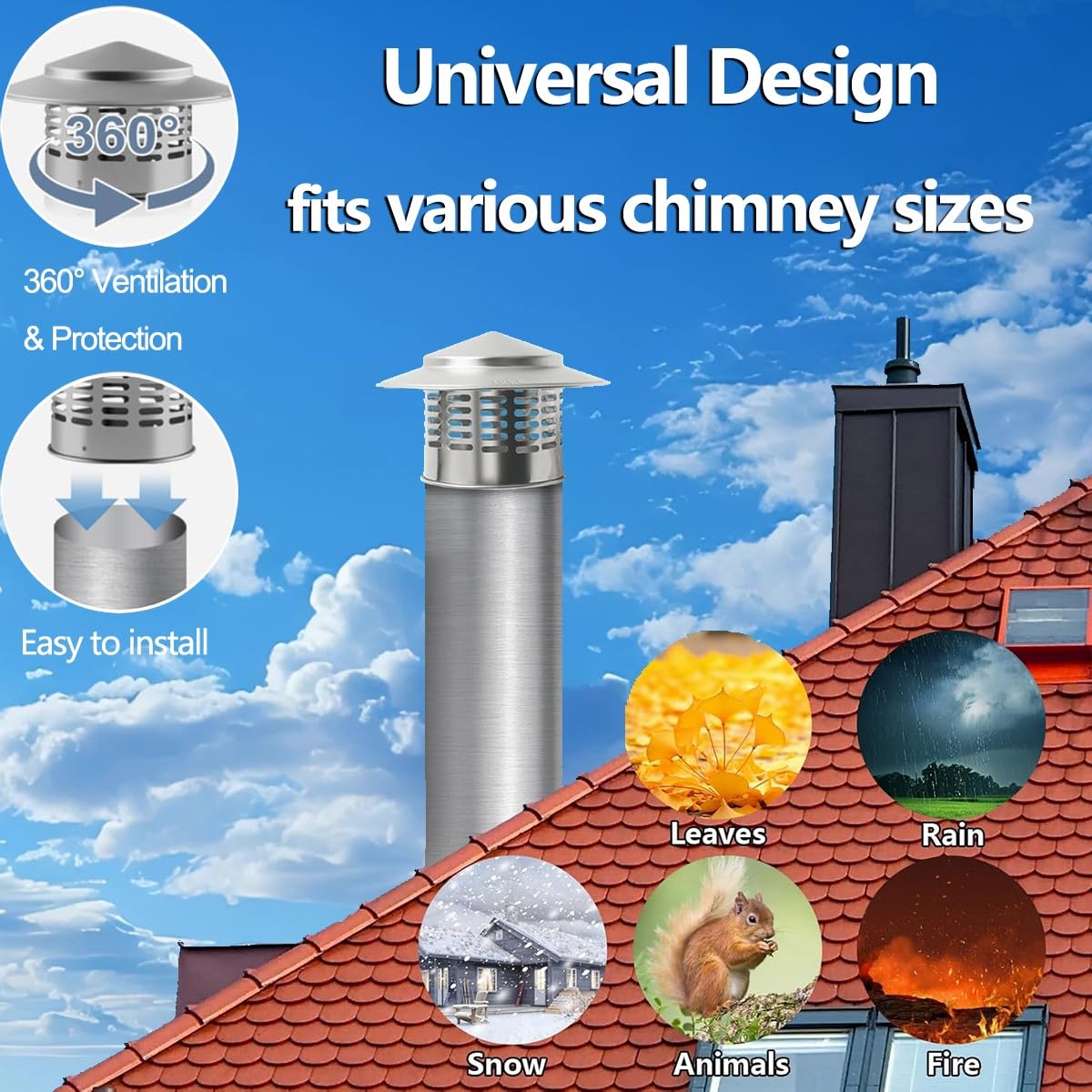 Sombreros para Chimeneas de Acero Inoxidable 304, Sombrerete Chimenea Antilluvia Redondo, Sombrero Chimenea, Caperuza Antipajaros para Conductos de Estufas y Chimeneas, Tapa de Escape(220mm/8.6in)