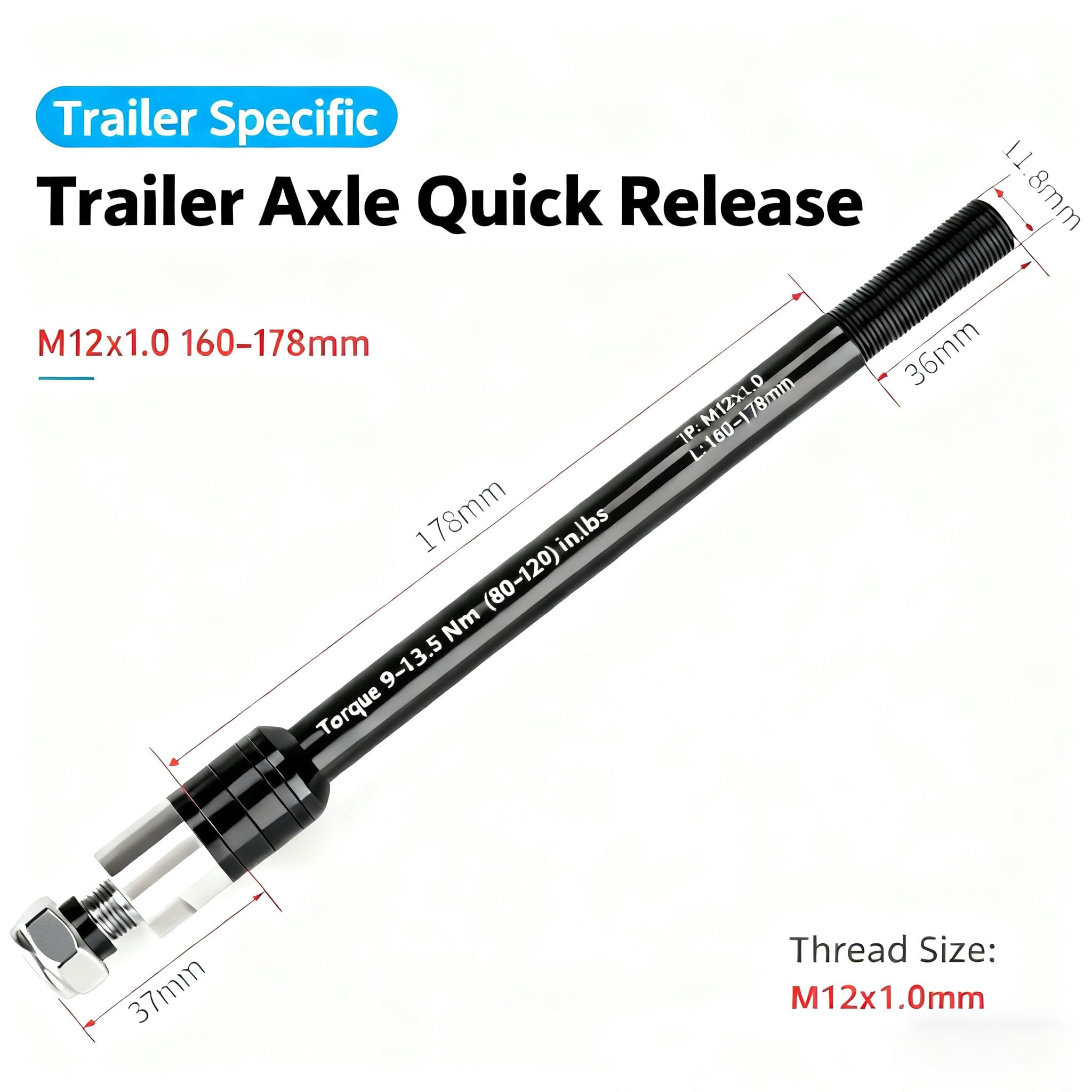 Adattatore per asse a innesto M12 x 1,0 mm, 160 – 178 mm, lunghezza regolabile asse per bicicletta, adattatore per asse per rimorchio bicicletta, compatibile con la maggior parte delle MTB