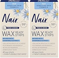 Vista 11 de Nair Tiras de cera para depilación sensible, tiras de cera para depilación facial y bikini, 40