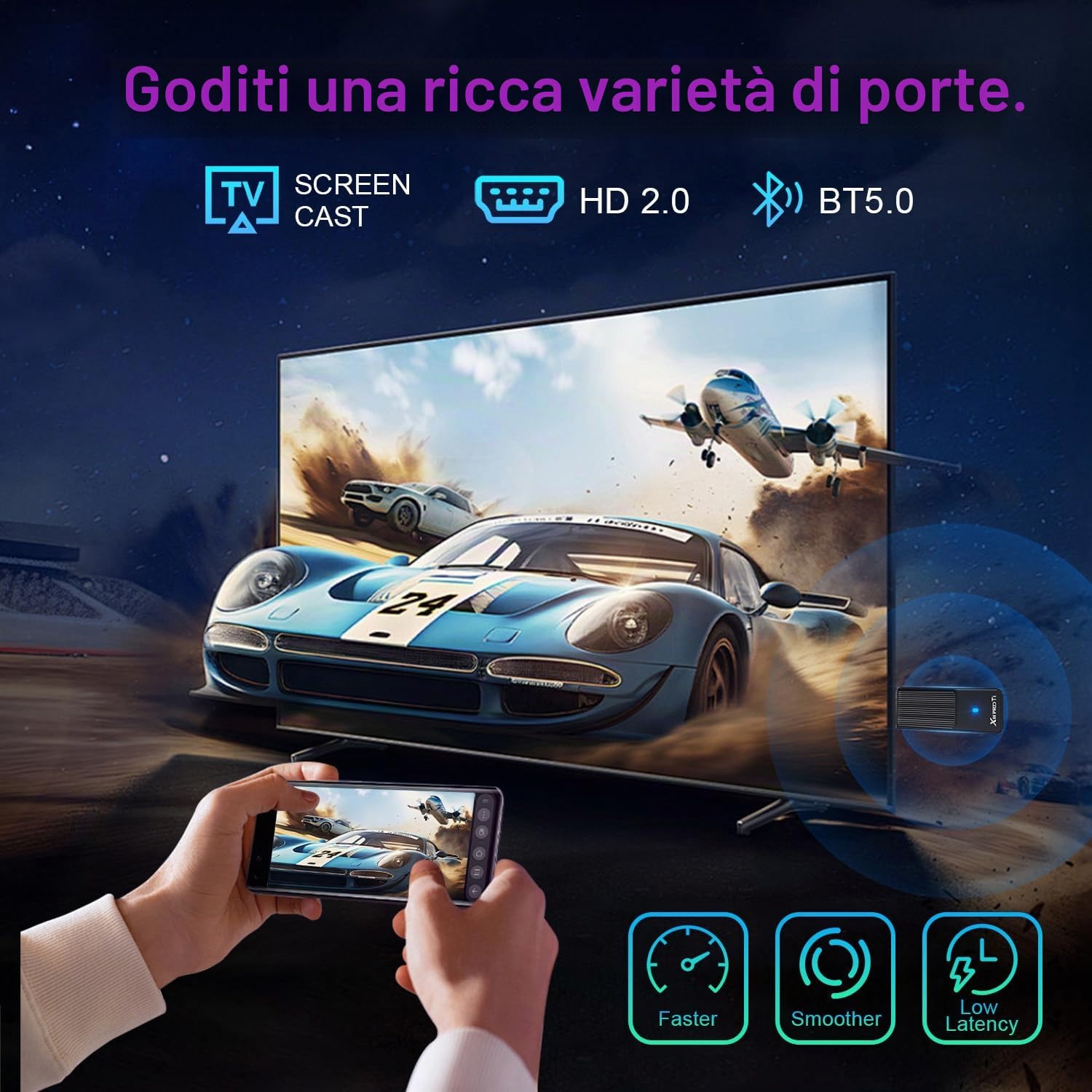 Android 14.0 TV Stick, TV Stick con 2GB 16GB RK3518 Quad-Core 64bit Cortex-A53 Chipset e GPU Mali 450 MP2, Supporta Dual-Band WiFi, Bluetooth 5.0, HDMI 2.0 e HD 4K
