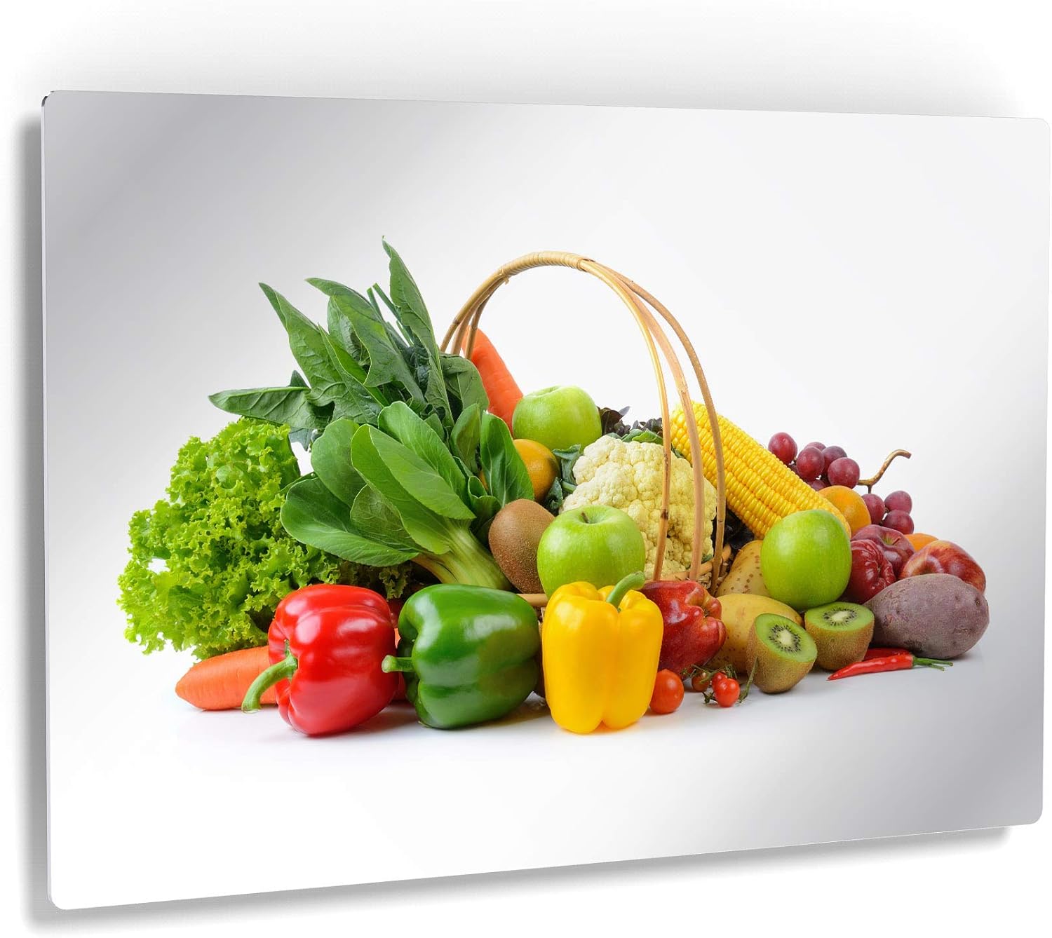 Smile Art Design Colorful Vegetables and Fruits Basket Kitchen Metal Wall Art Print Restaurant Cafe Dining Room Farmhouse Decor Modern Housewarming Gift Made in USA 8x12