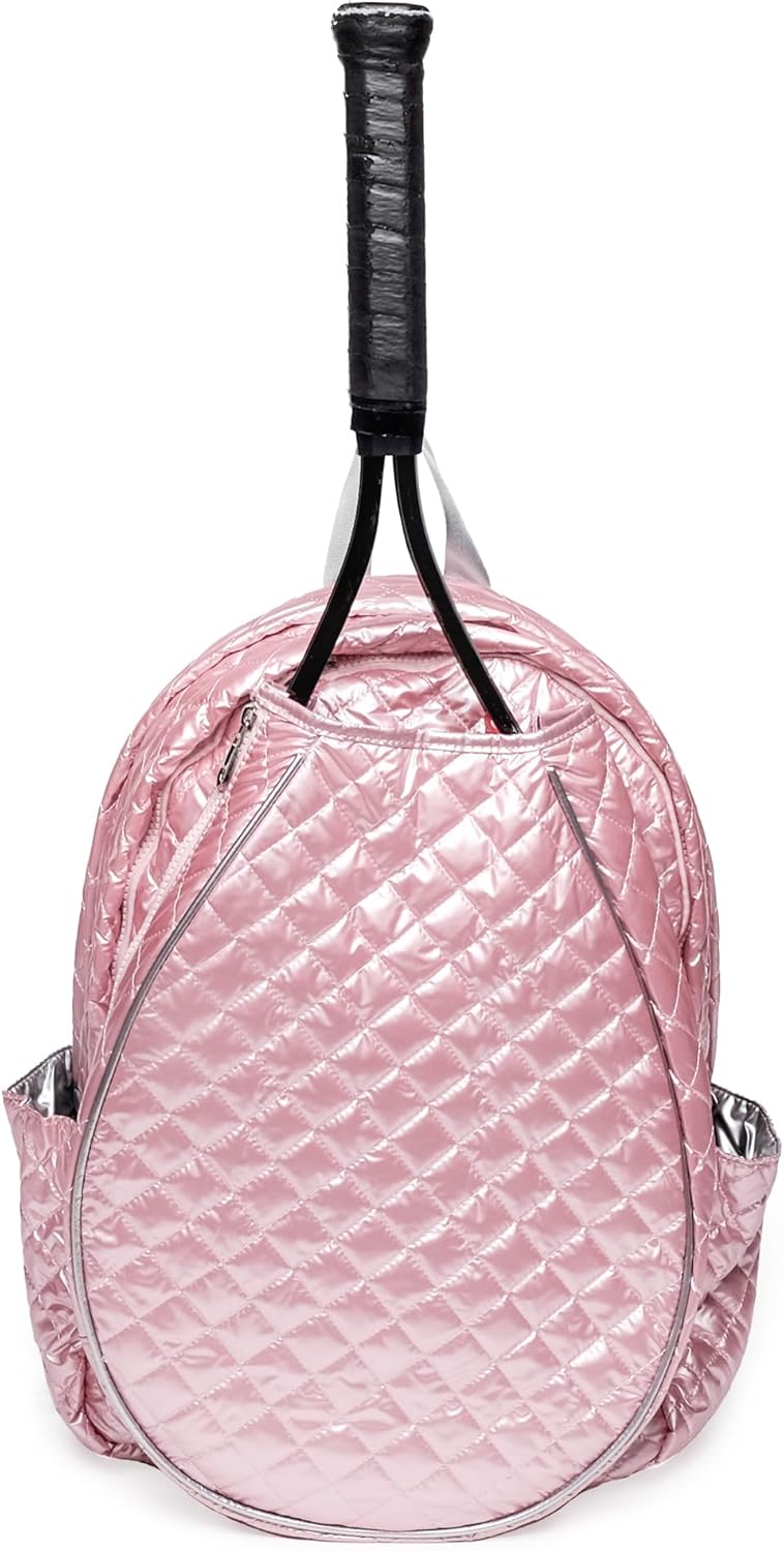 Glove It Women’s Quilted Tennis Racquet Backpack – Lightweight Padded Nylon Bag with Front Racquet Compartment, Side Pockets, Hidden Fence Hook & Reinforced Bottom