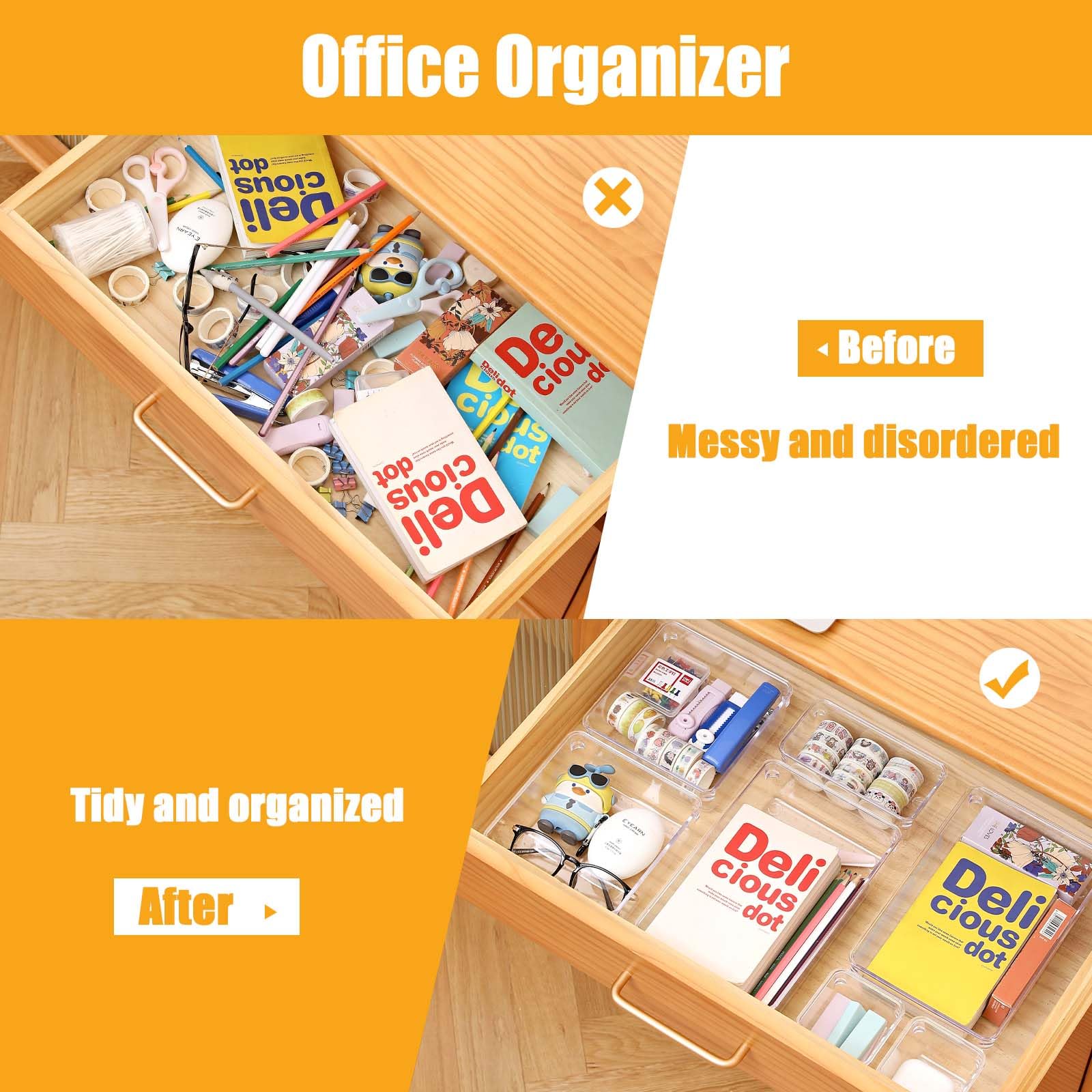 Famhap Organizer Cassetti Plastica Trasparente, Scatole Plastica Organizer con Set di 10 Pezzi, Contenitori per Cassetti Salvaspazio per Scrivania, Cucina, Bagno, Trucco