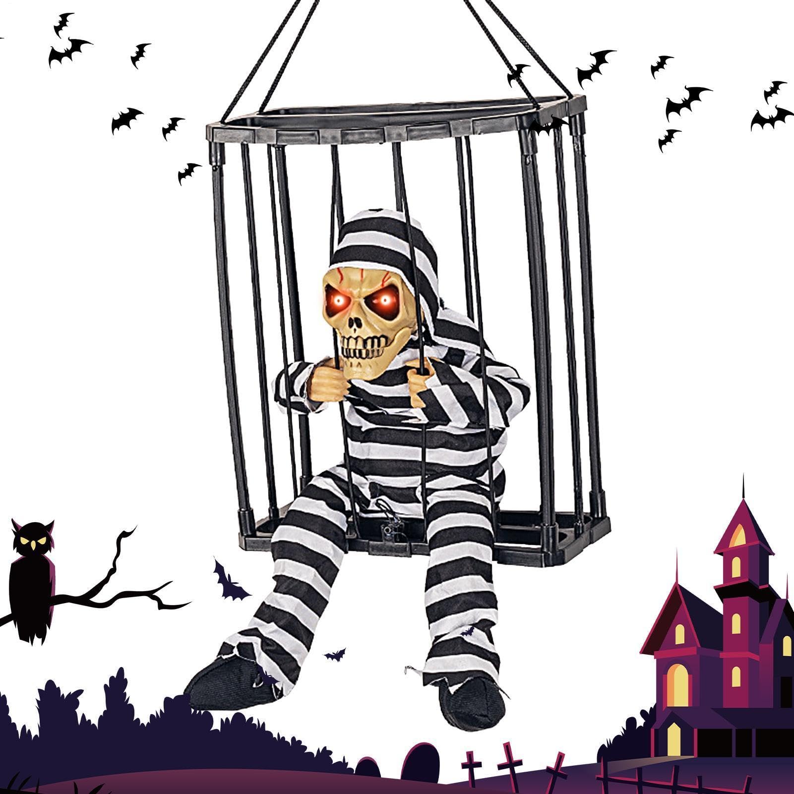 Décorations d'Halloween à détecteur de mouvement pour cage de prisonnier animée