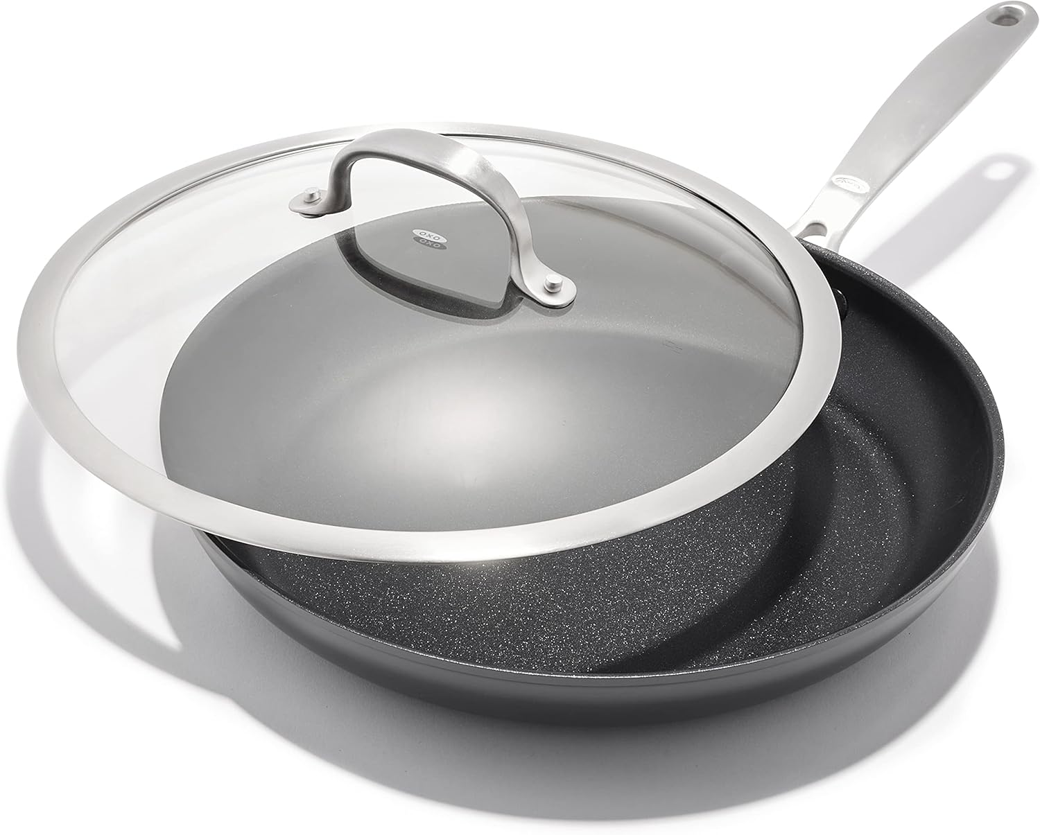 OXO Enhanced, 12" Frying Pan Skillet with Lid, Healthy Ceramic Nonstick, PFAS-Free, Stainless Steel Handle, Dishwasher Safe, Oven Safe, Black - Thumbnail 2