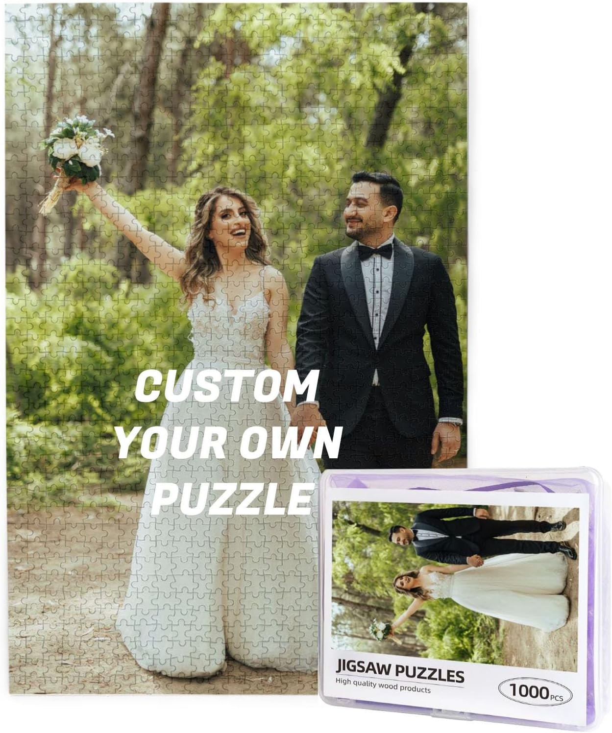 Personalised Photo Jigsaw 300, 500, 1000 Pieces, Personalised Jigsaw Puzzle with Your Own Picture, Custom Photo Puzzle for Adult Kids Teens with Plastic Storage Box (Portrait 1000PCS)