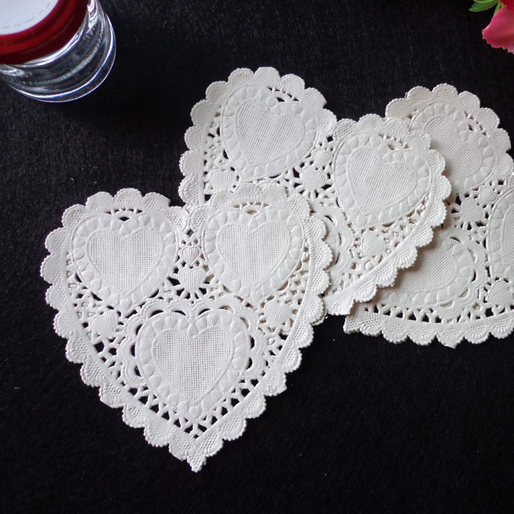 JONbinbkl 100Pcs/Set 4 Inch 10cm Heart Shape Paper Doily White Doilies Hollow Out Lace Coasters Placemat Tableware Decorations