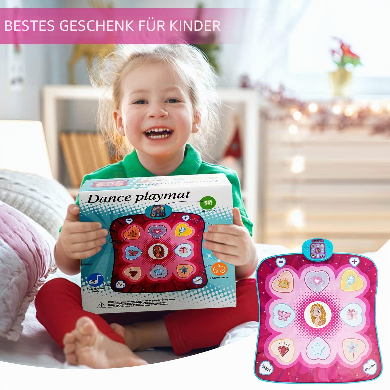 Tanzmatte Kinder Spielzeug Geschenke für Mädchen Jungen Alter 3 4 5 6 7 8 Jahre Musikmatte Herausforderung Modi LED Integrierter Musik Weihnachten Geburtstag Kinderspielzeug