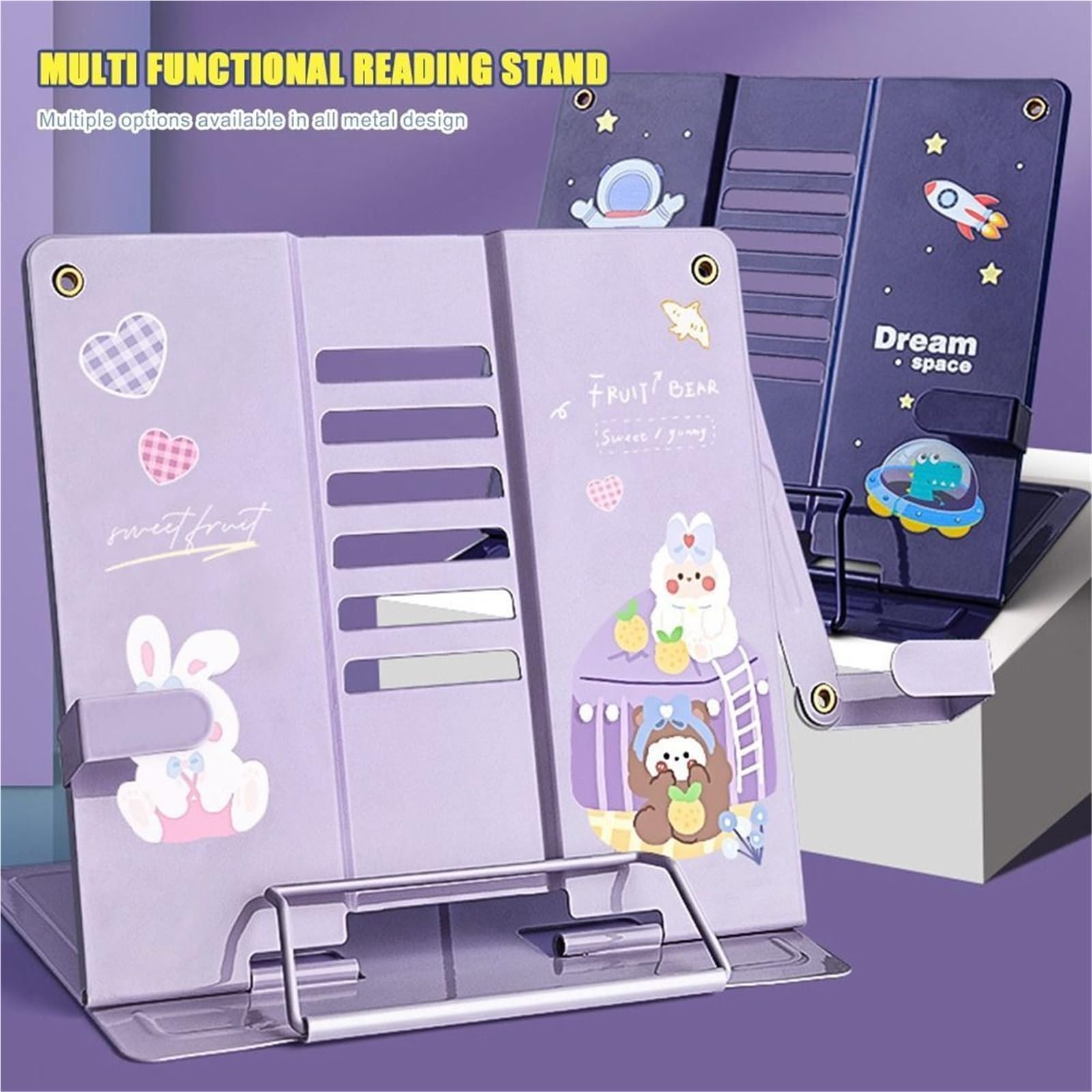 Buchständer Tragbarer Buch-Leseständer aus Metall, verstellbar, faltbar, Dokumentenhalter, mehrfarbig, Stützregal for Tablets für Schreibtisch(Color3)