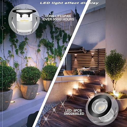 Miniatura 7 de QACA juego de luz LED para deck de bajo voltaje, lámpara LED de acero inoxidable, impermeable, para decks, escaleras, jardines, patios, decoración