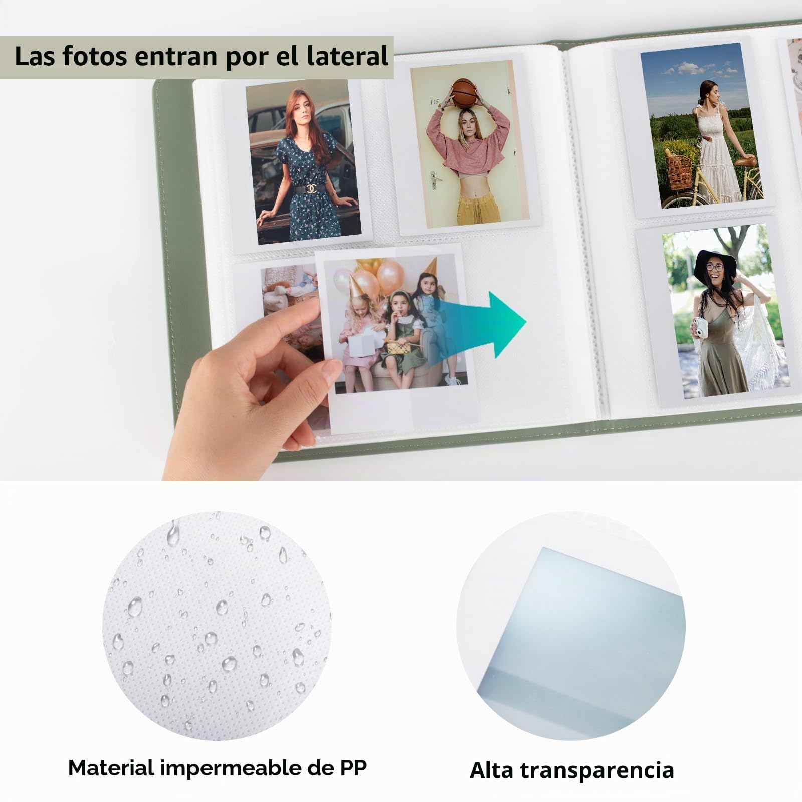 MUZIRI KINOKOO Álbum de Fotos de 288 Bolsillos para Instax Wide EVO/400/300/210/Link WIDE, Álbum de Cuero PU, Álbum de Fotos Recuerdo de Colección de Películas de 4.25 x 3.4 Pulgadas - Verde