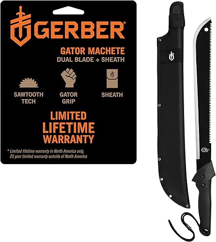 Gerber Gear Gator Machete de 25 pulgadas con hoja de borde liso y sierra, agarre Gator y funda protectora para jardinería, supervivencia, caza,