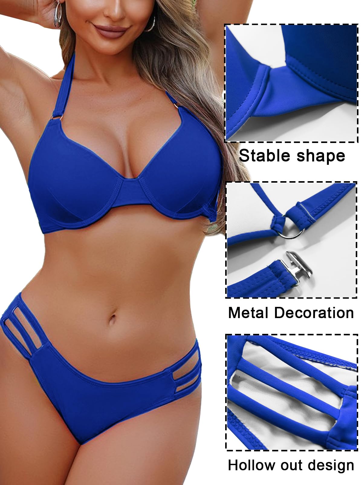 Rayson Damen Bikini Set Elegante Zweiteiliger Badeanzüge Sexy Push Up Bademode Strand Swimsuit Tiefe Taille