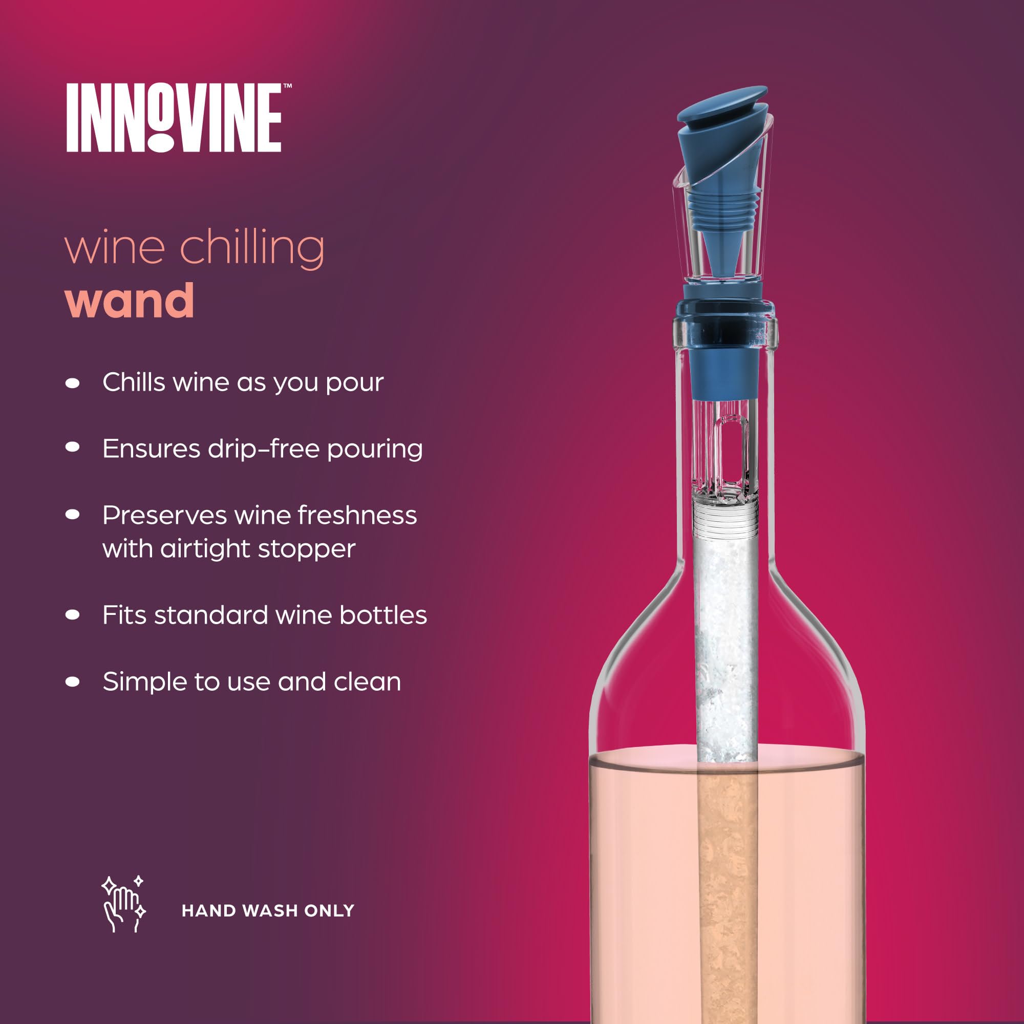 Innnovine Wine Cooling Wand with Airtight Stopper and Drip-Free Spout, Chills, Pours, Preserves Wines, Fits Standard 750 ml Bottles, Perfect for Parties & Outdoor Events, Set of 1, Deep Teal