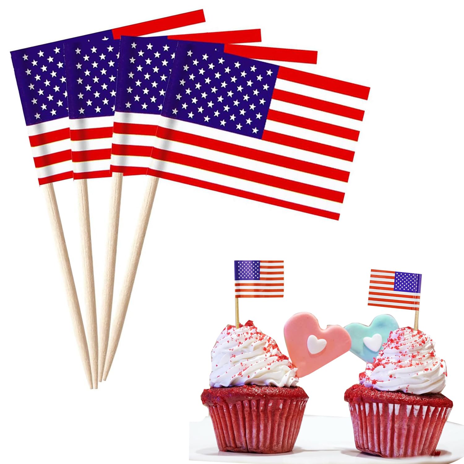 100pcs America Toothpick Flags Cake Toppers, Olympics Flags Cocktail Stick for Mix Food & Cupcake Picks Toppers Sticks BBQ, Sports, 4th of July Olympics Memorial Day Party Decor