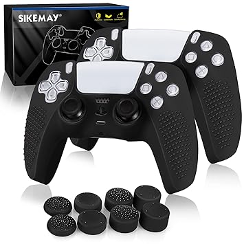 SIKEMAY [2 Pack] PS5 Controller Cover Skin Case, Directly Applicable for PS5 Charger, Anti-Slip Sweatproof Silicone Protective for Playstation 5 Dualsense Controller with Thumb Grips Caps x 10(Black)