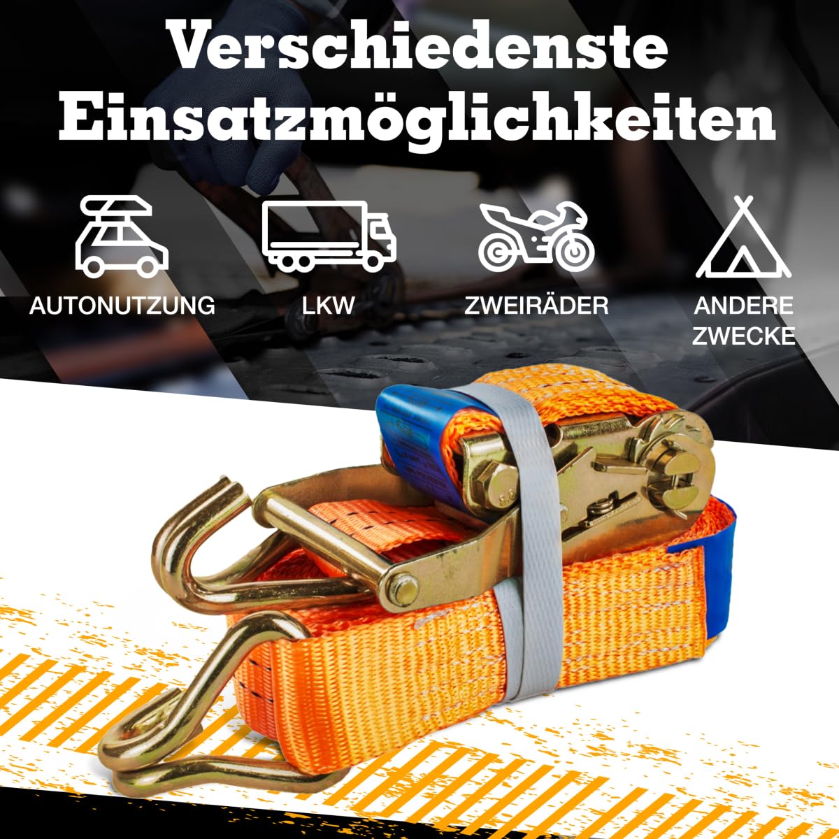 Safetytex Spanngurte mit Ratsche und Haken 2000 kg - 6 Meter - 35mm Zweiteilig - Zurrgurt - Ratschengurt - Hochwertiges Polyester - Sicherer Transport & zuverlässige Ladungssicherung (20 Stück)