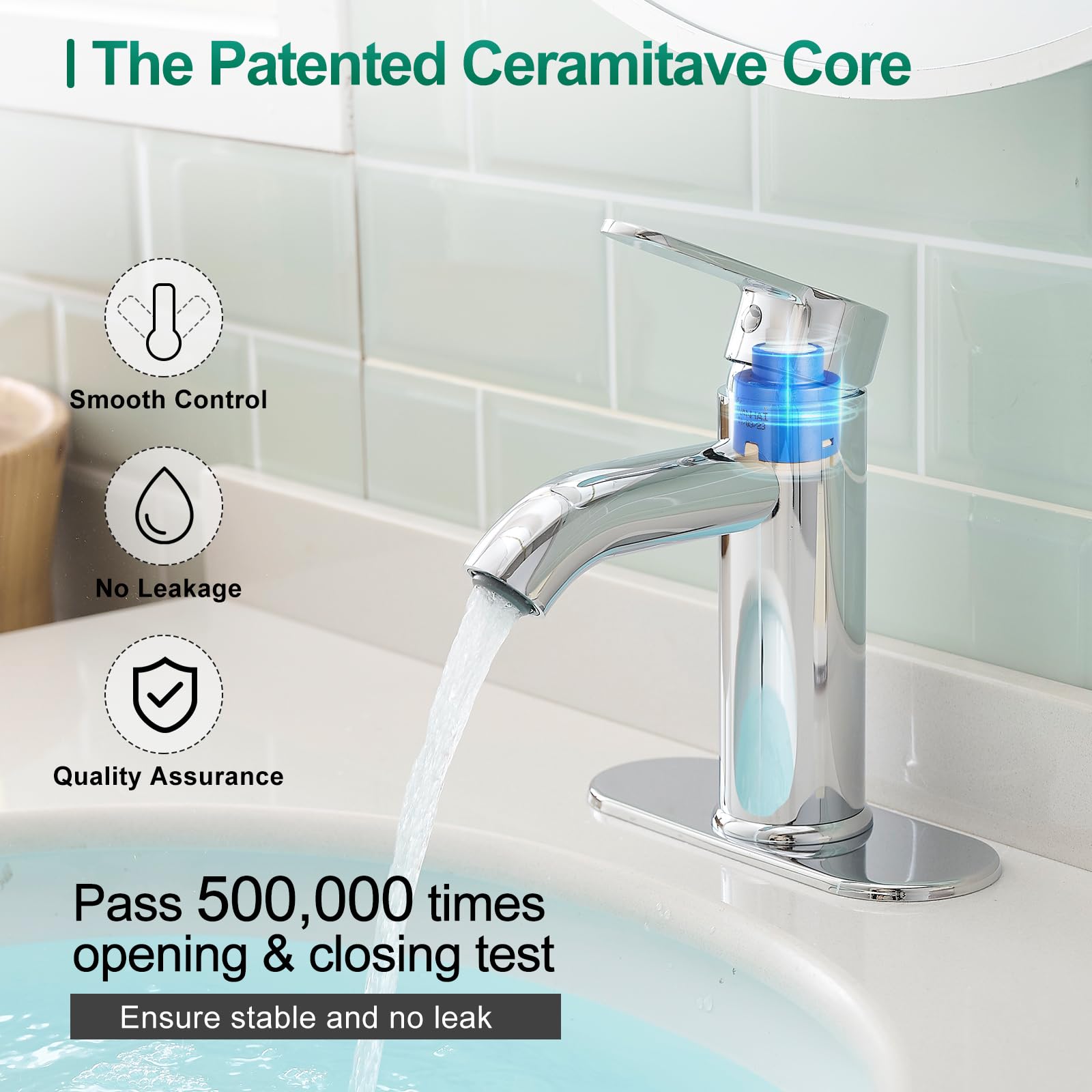 VOTON Chrome Bathroom Sink Faucet Single Handle Stainless Steel for 1 or 3 Hole Faucet for Bathroom Sink — view 6