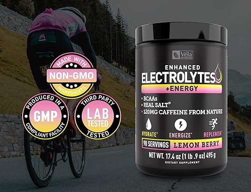 Miniatura 8 de Véla Mezcla de electrolitos + polvo energético para antes del entrenamiento (90 porciones  Lemon Berry) con 0 azúcar+BCAA + suplemento de