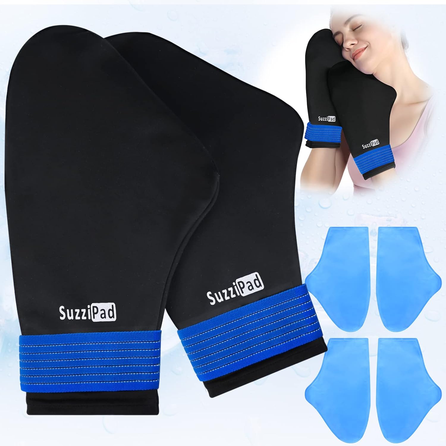 SuzziPad Hand Ice Pack Wrap for Hand Pain Relief, Cold Gloves for