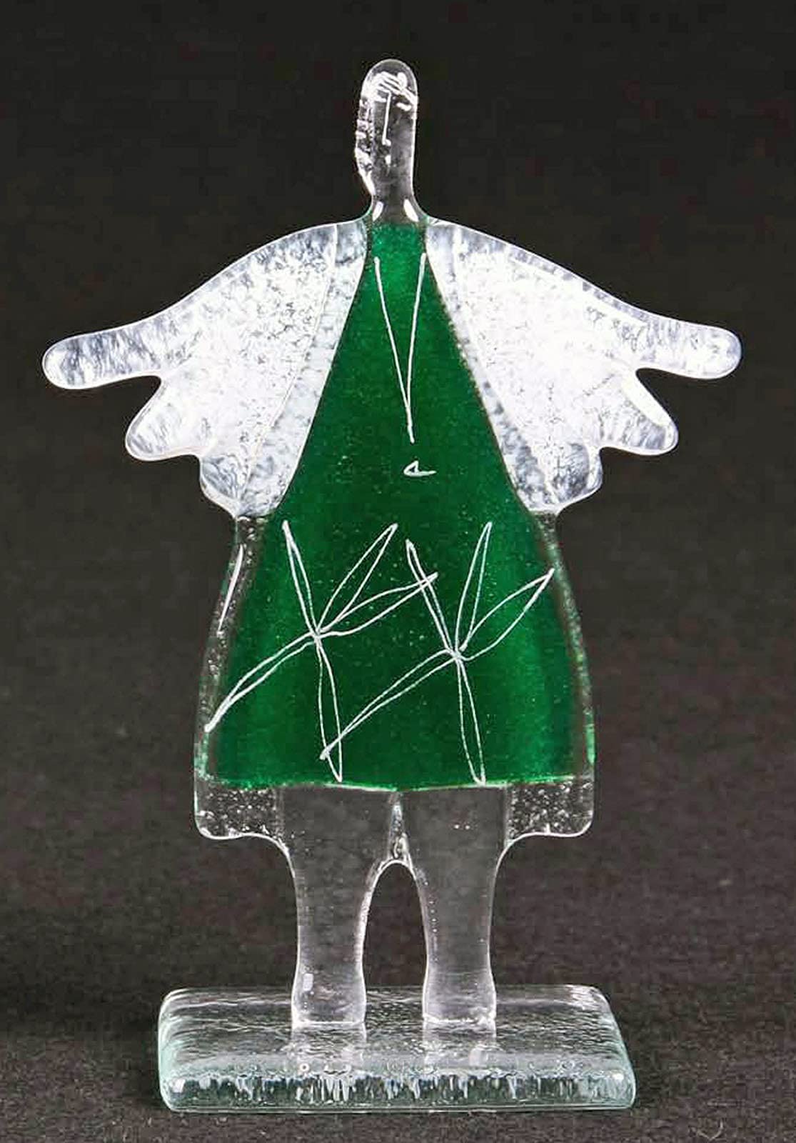 Angelo in vetro realizzato a mano, ca. 16 x 10 cm, verde