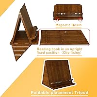 Vista 4 de Soporte triangular de bambú para libros, soporte para libros, soporte plegable para libros con taza, gafas, soporte para teléfono y clips de página