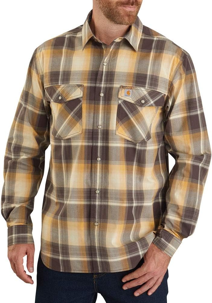 Carhartt Mens Rugged Flex Relaxed Fit Lightweight Long-Sleeve Snap-Front Plaid Shirt