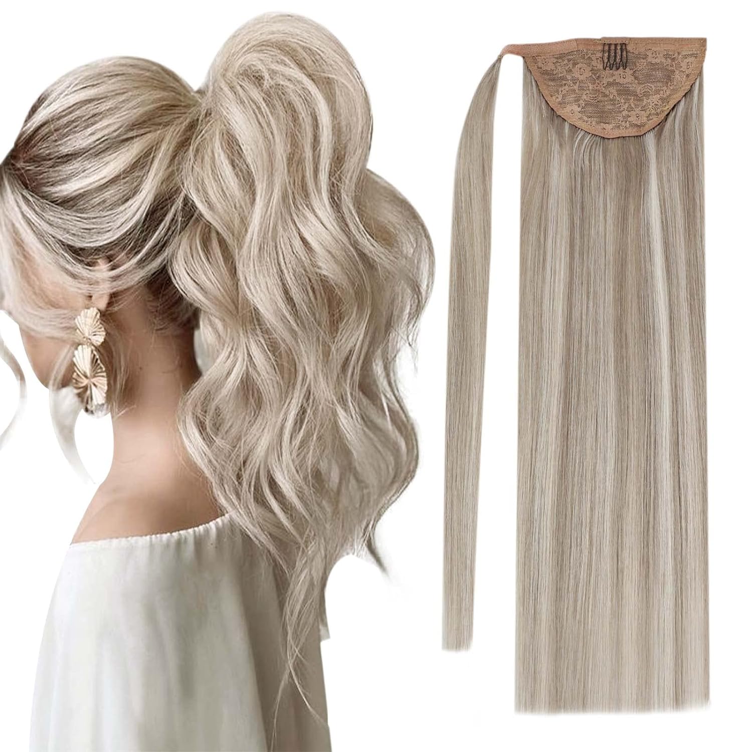 VeSunny Ponytail Hair Extension Blonde Highlight Real Hair